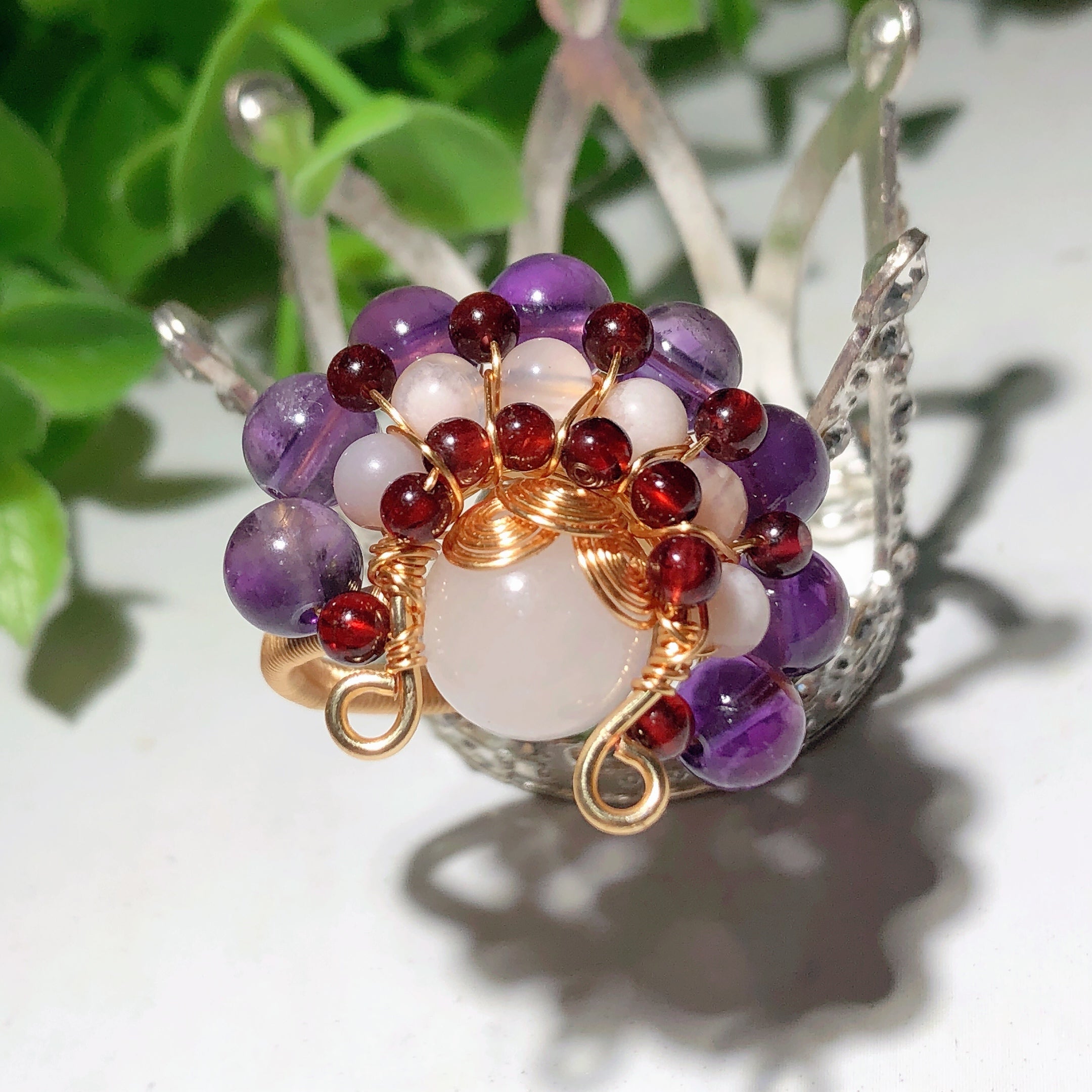 Mixed Crystal Gold Wirework Spiritual Healing Rings