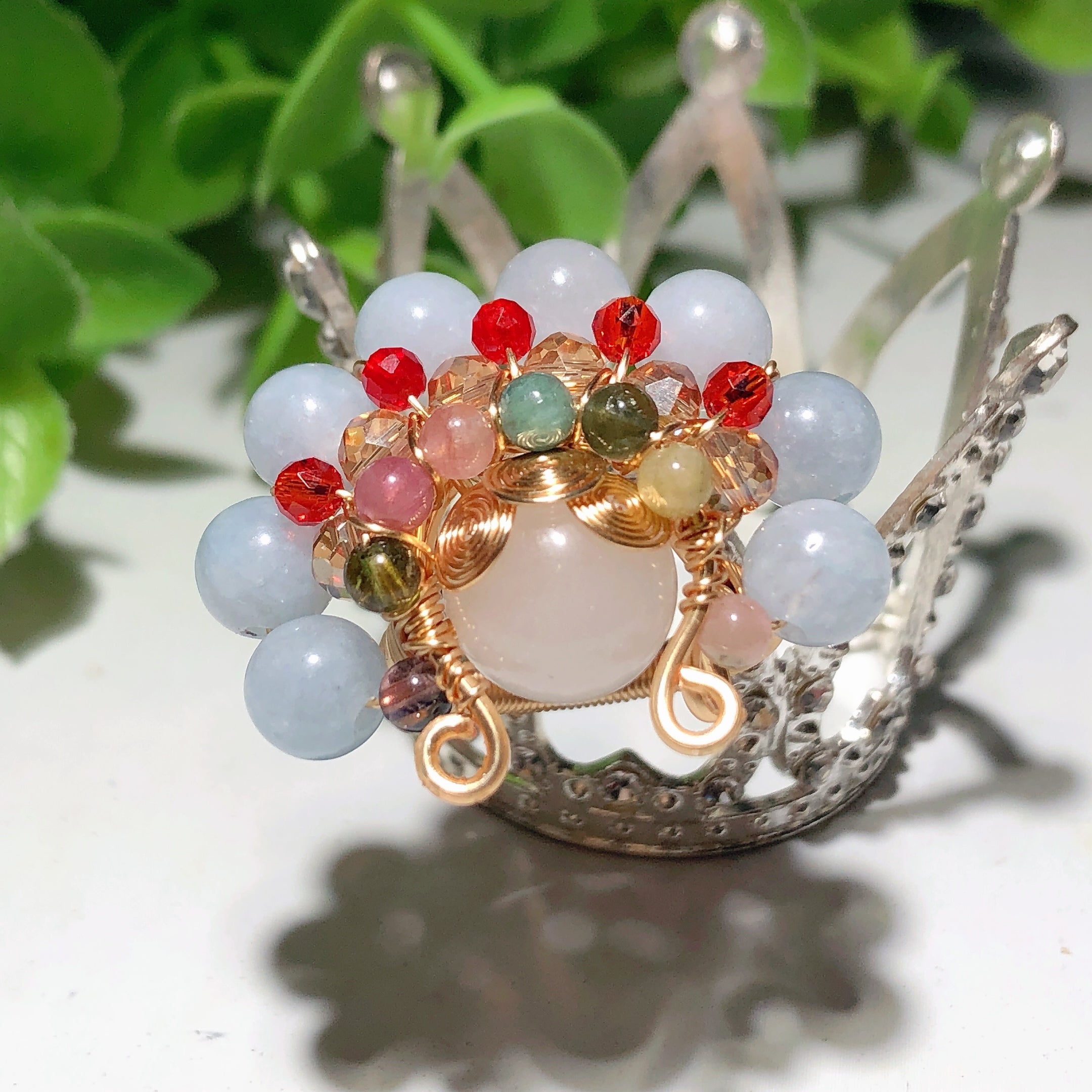 Mixed Crystal Gold Wirework Spiritual Healing Rings