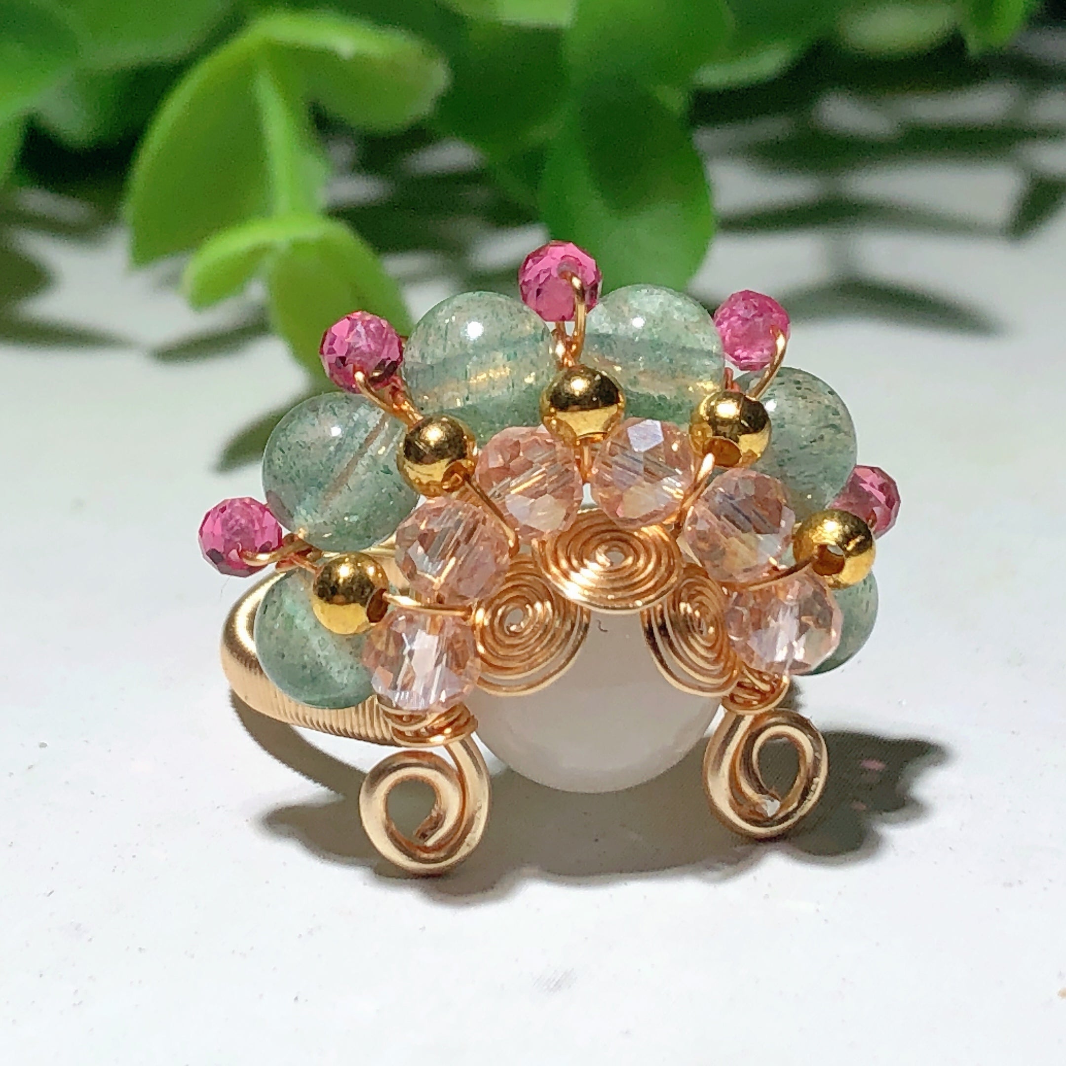 Mixed Crystal Gold Wirework Spiritual Healing Rings