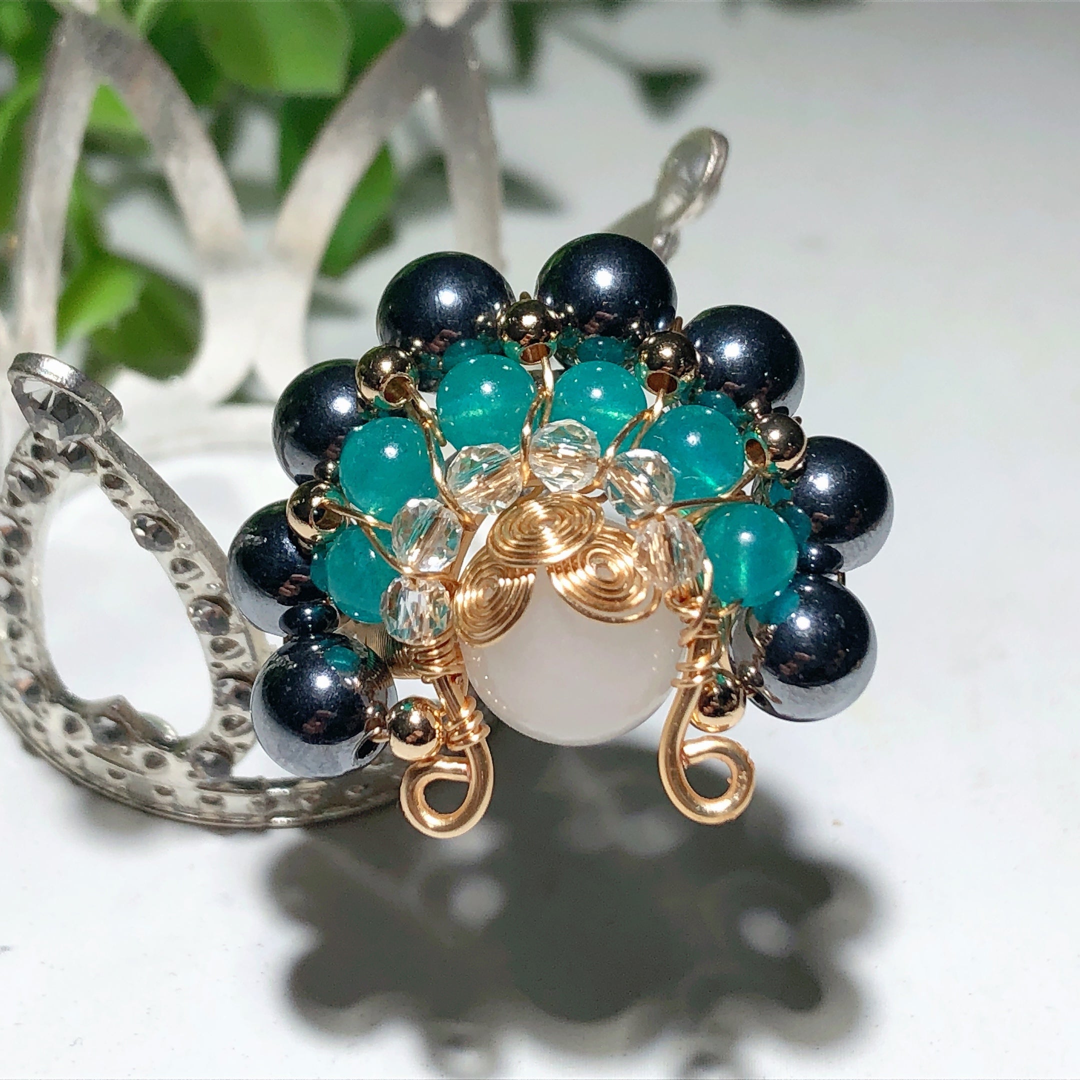 Mixed Crystal Gold Wirework Spiritual Healing Rings