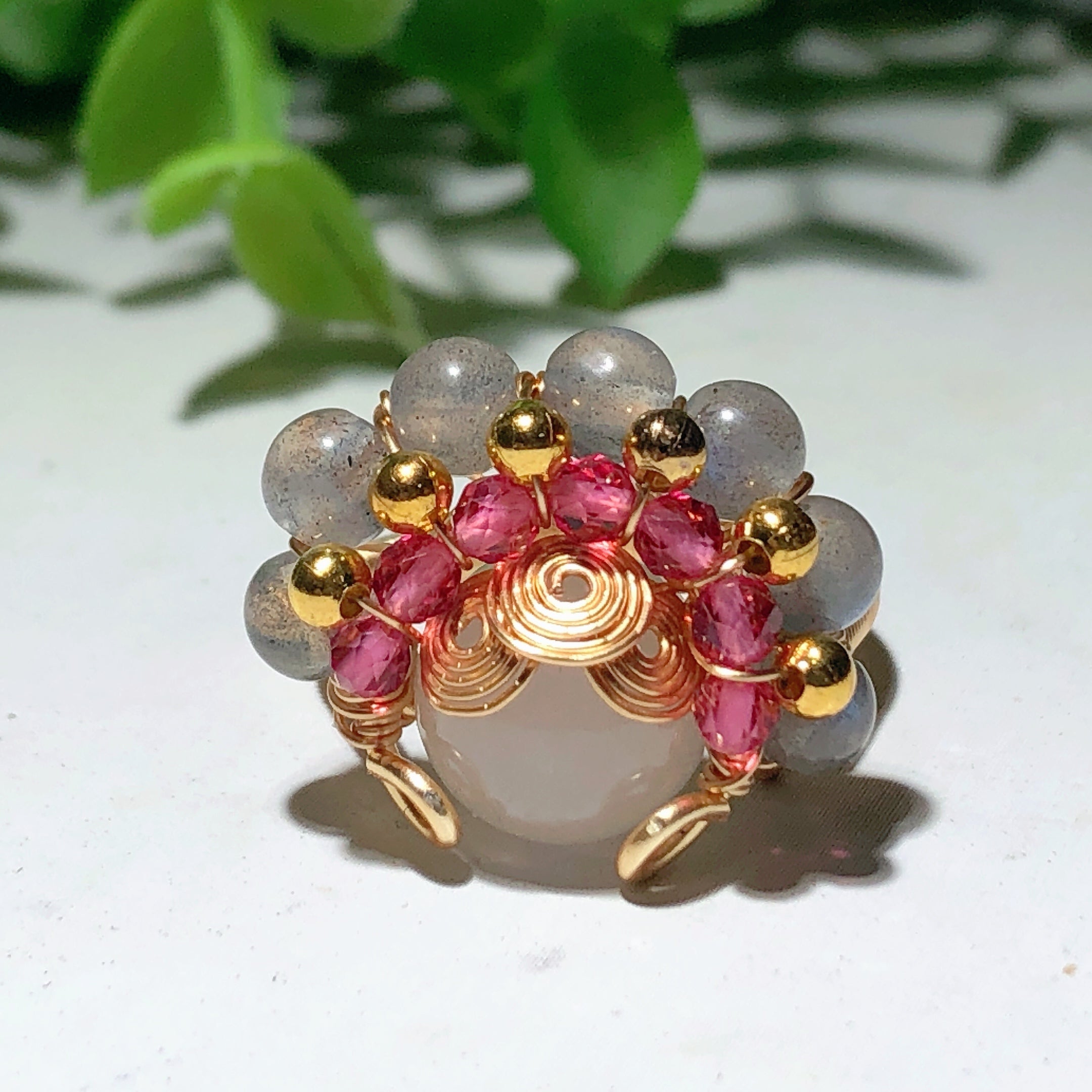 Mixed Crystal Gold Wirework Spiritual Healing Rings