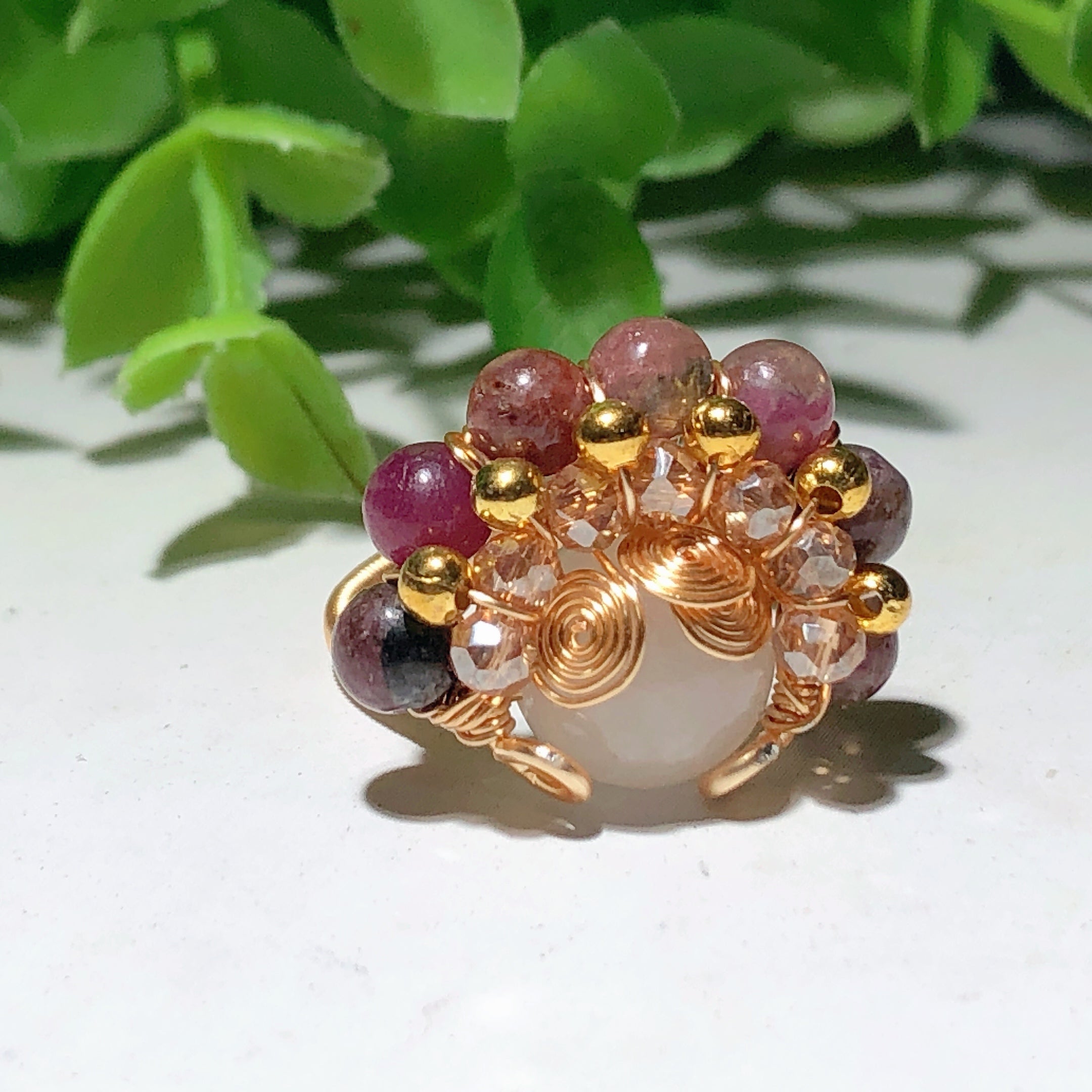 Mixed Crystal Gold Wirework Spiritual Healing Rings