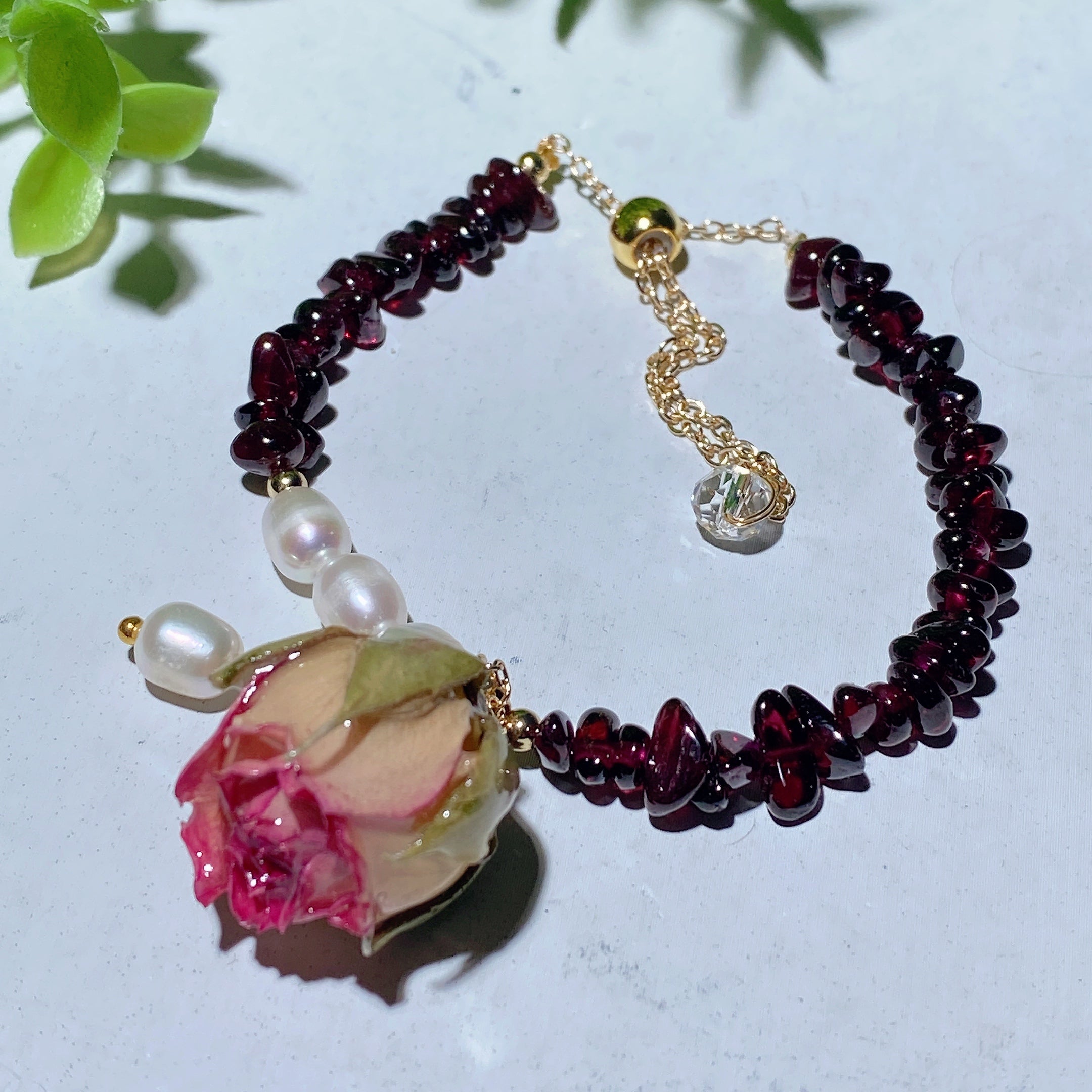 Mixed Crystal Healing Bracelet with Pearl Rose Flower Accent