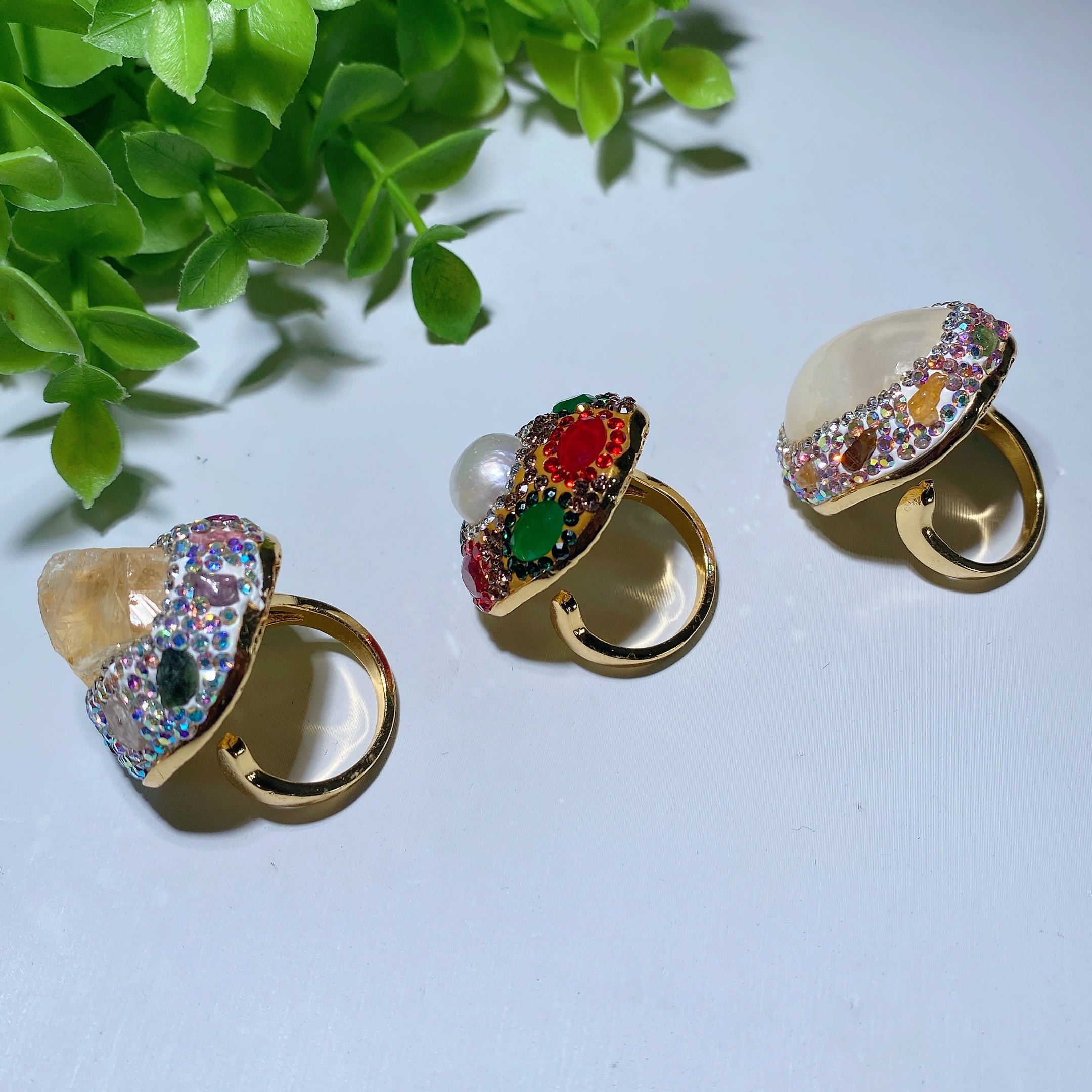 Mixed Crystal Healing Rings | Raw Stones 1.1 Inch - Spiritual