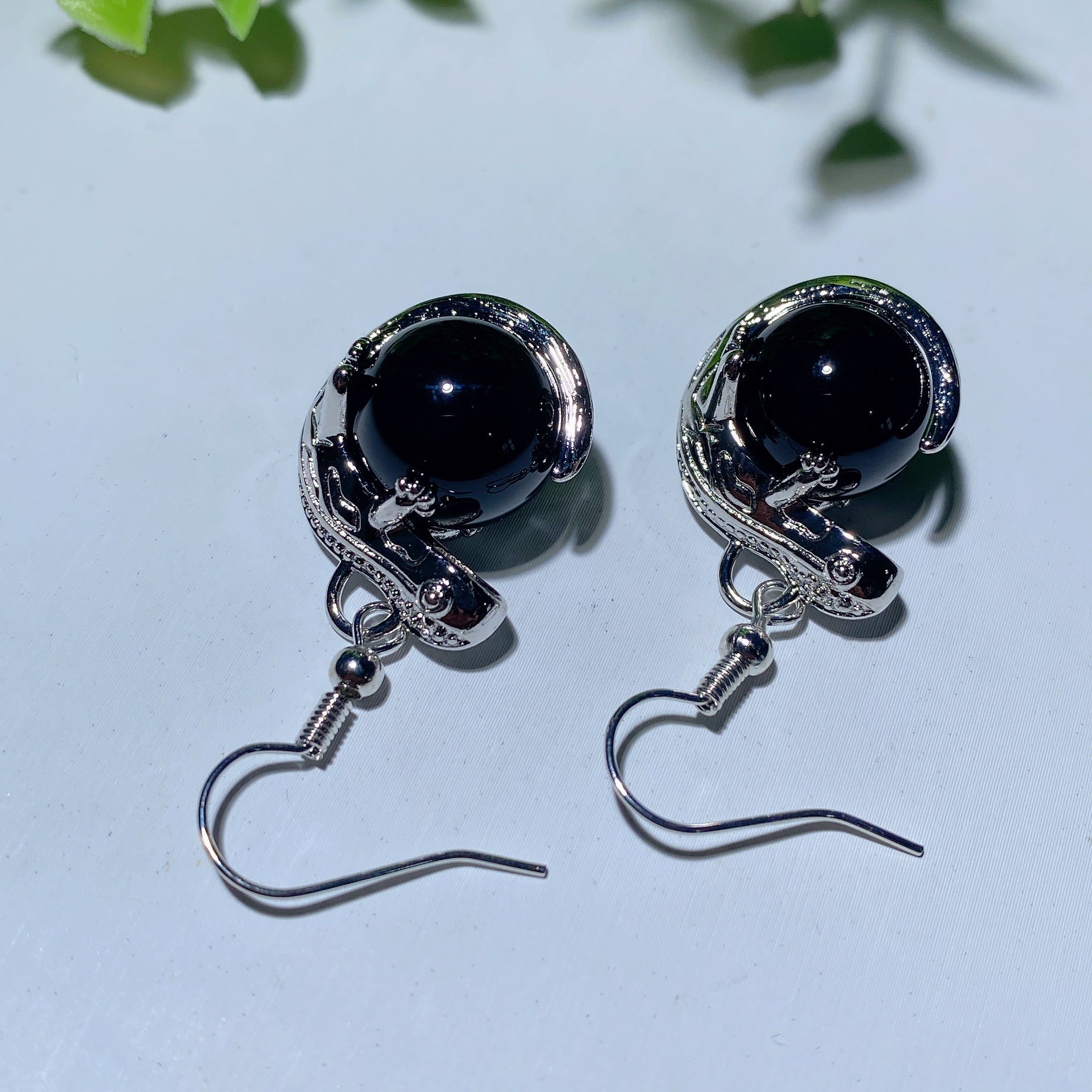 Mixed Crystal Lizard Earrings with Healing Stones 1.5 Inch