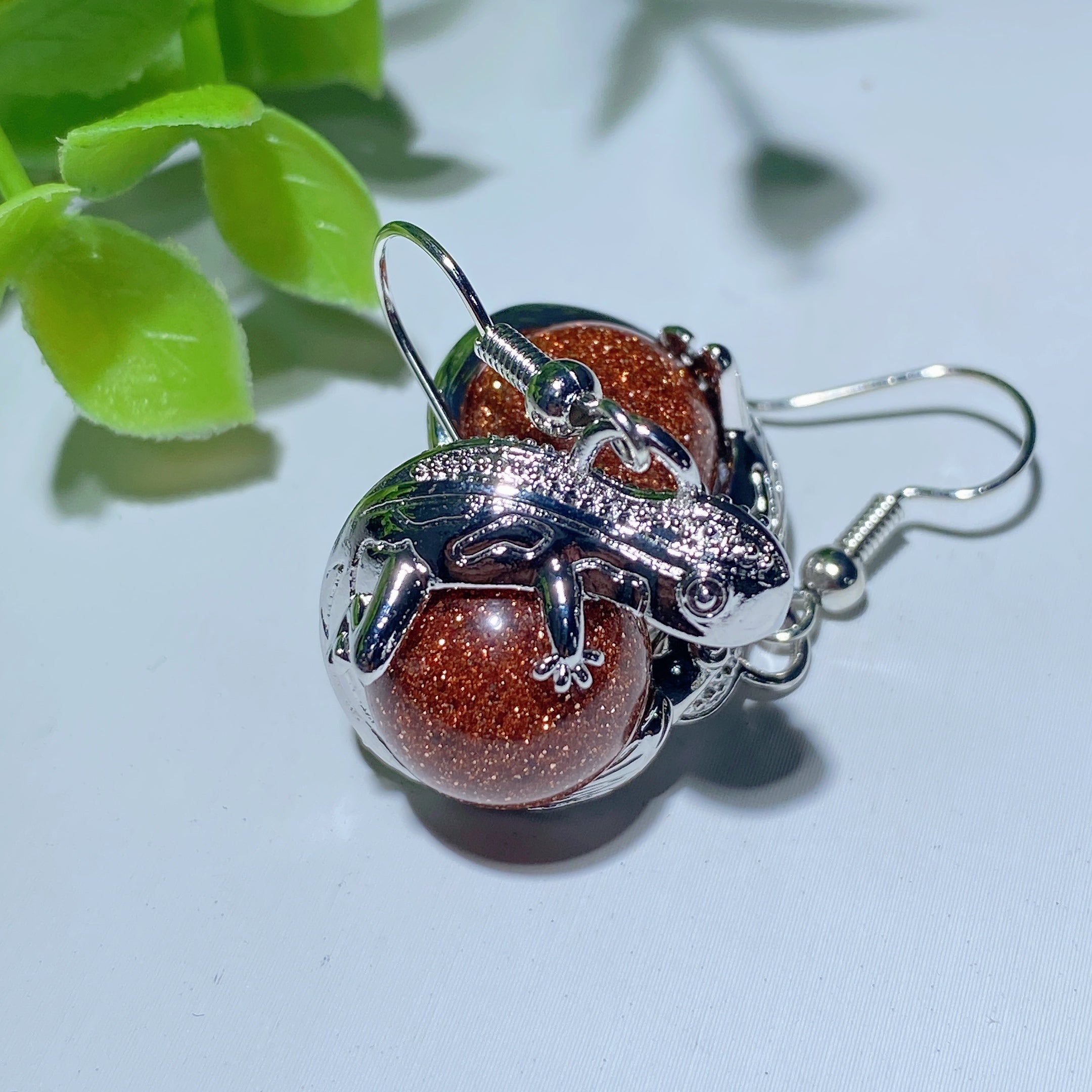 Mixed Crystal Lizard Earrings with Healing Stones 1.5 Inch