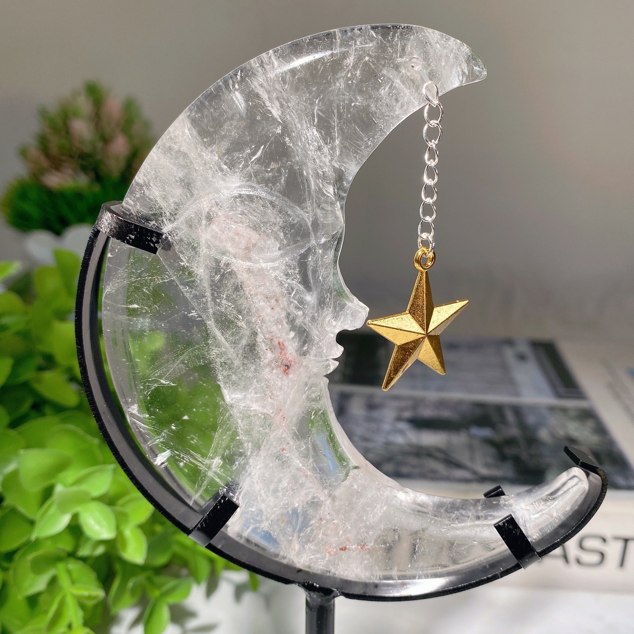 Mixed Crystal Moon Face Figurines 3.3in Healing Carvings