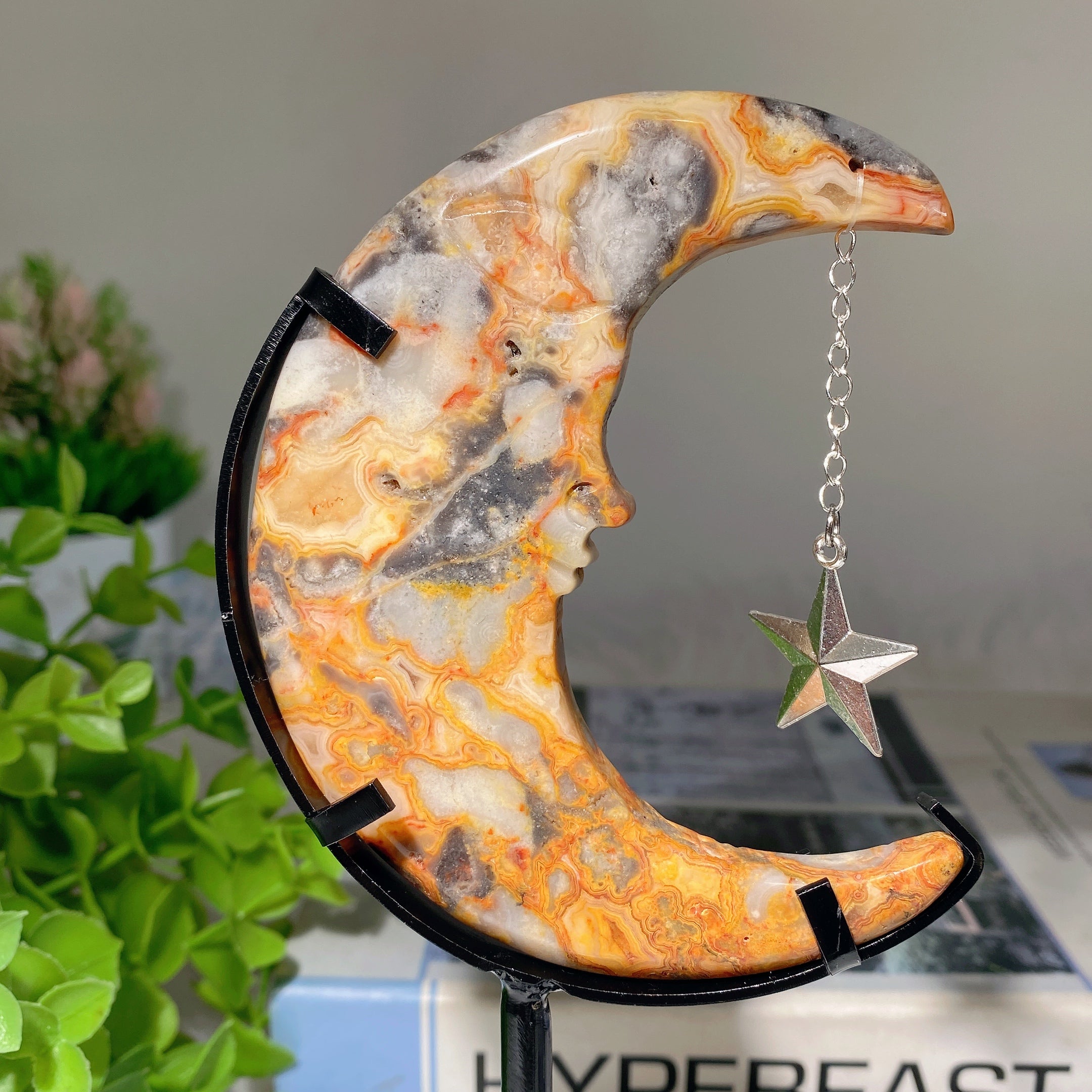 Mixed Crystal Moon Face Figurines 3.3in Healing Carvings