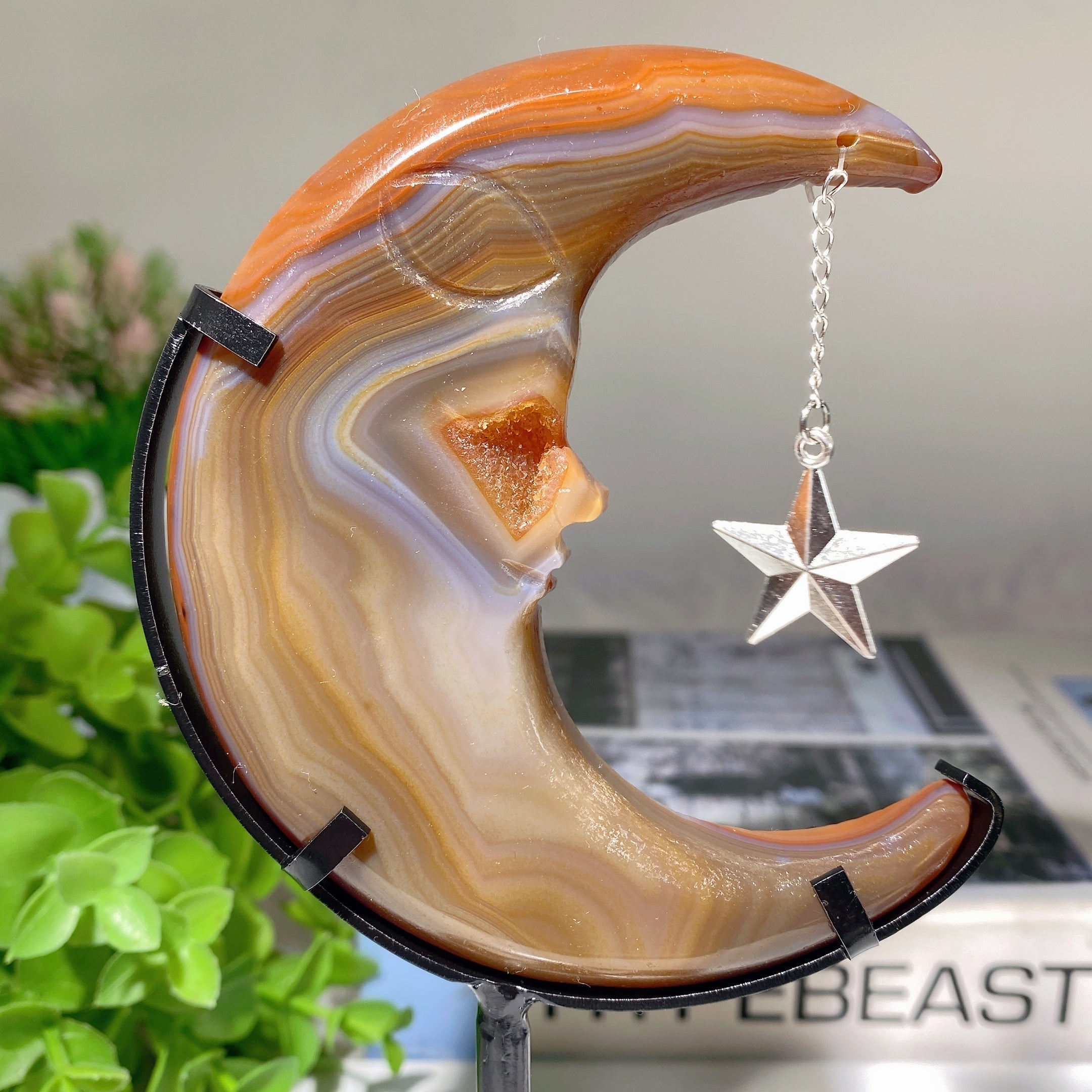 Mixed Crystal Moon Face Figurines 3.3in Healing Carvings