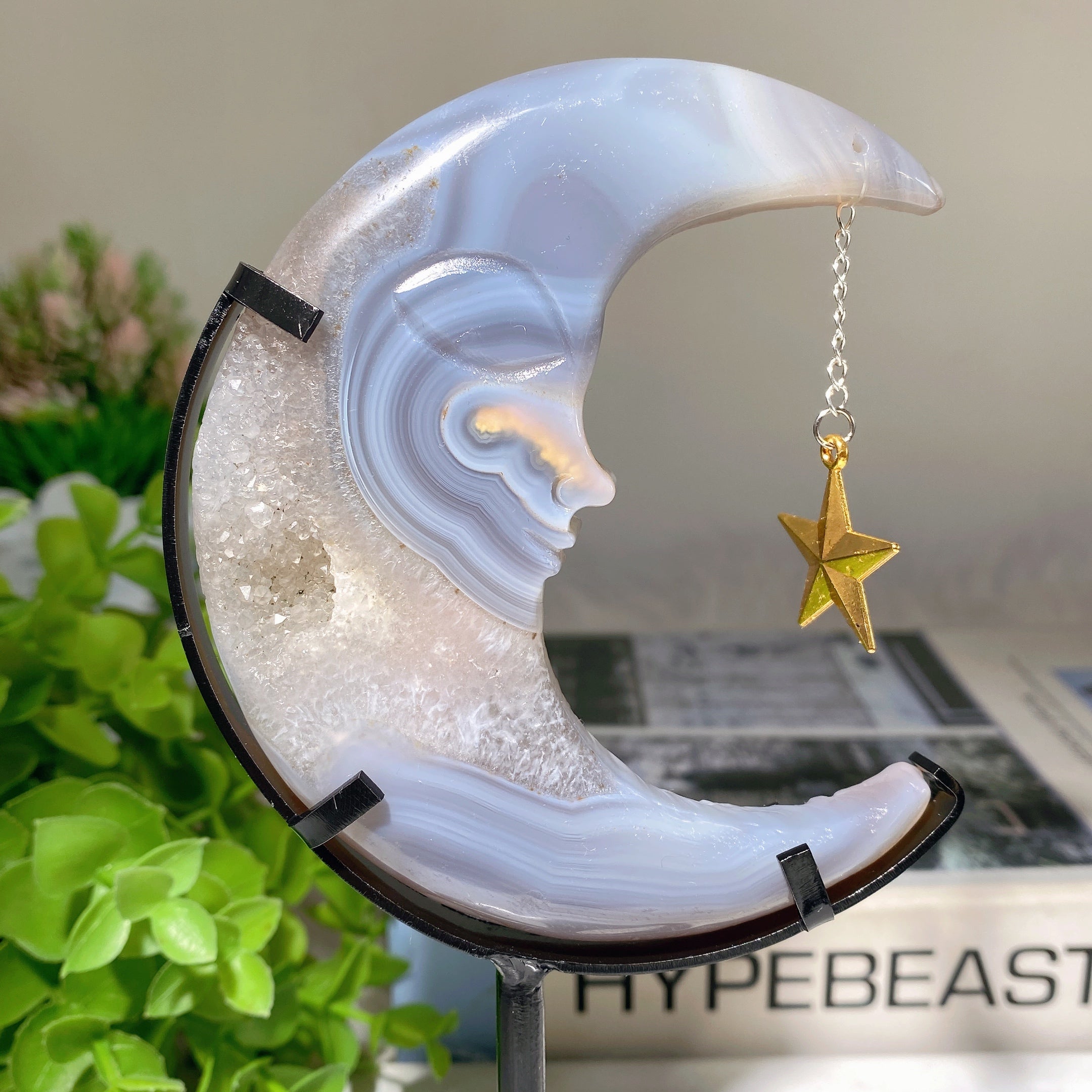 Mixed Crystal Moon Face Figurines 3.3in Healing Carvings