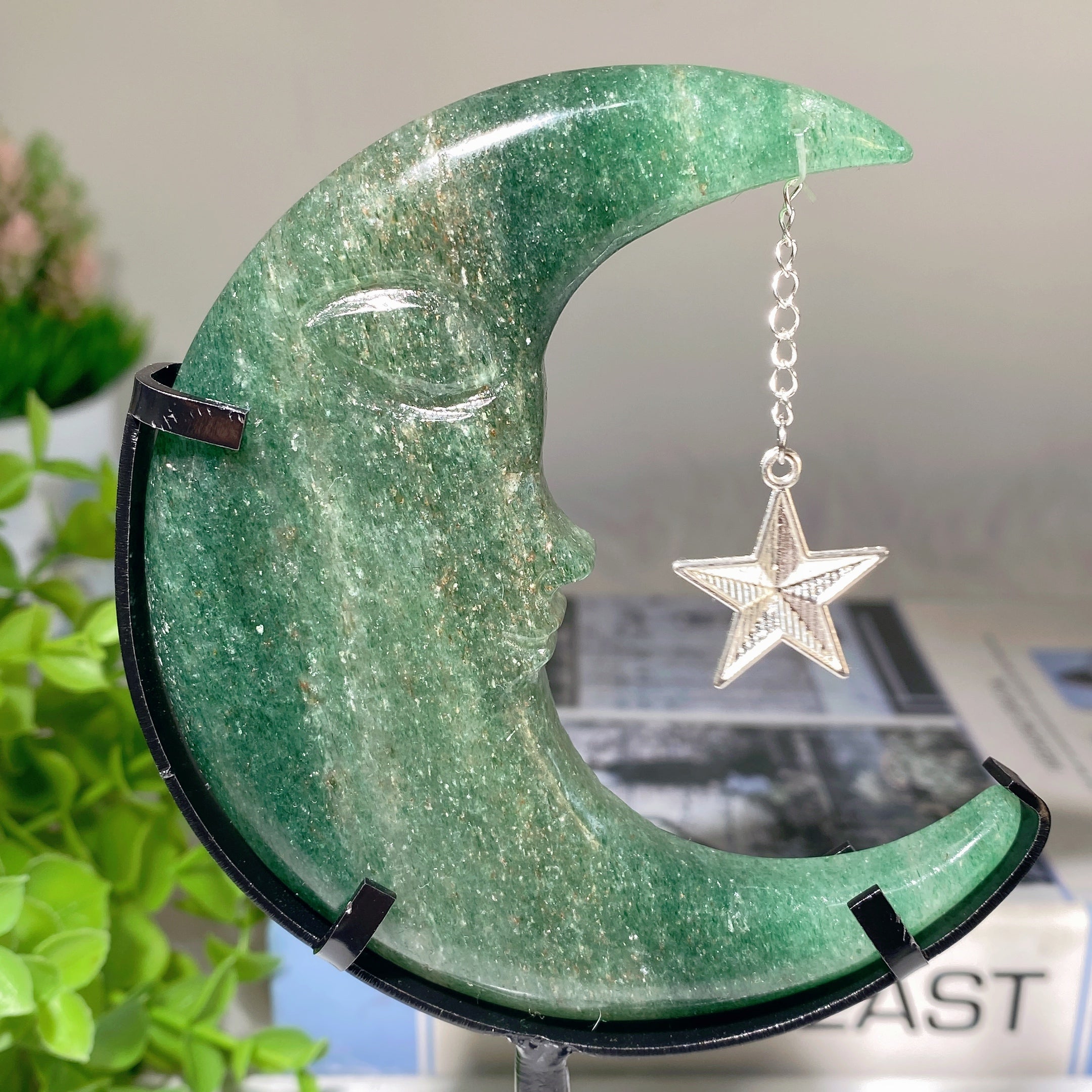 Mixed Crystal Moon Face Figurines 3.3in Healing Carvings