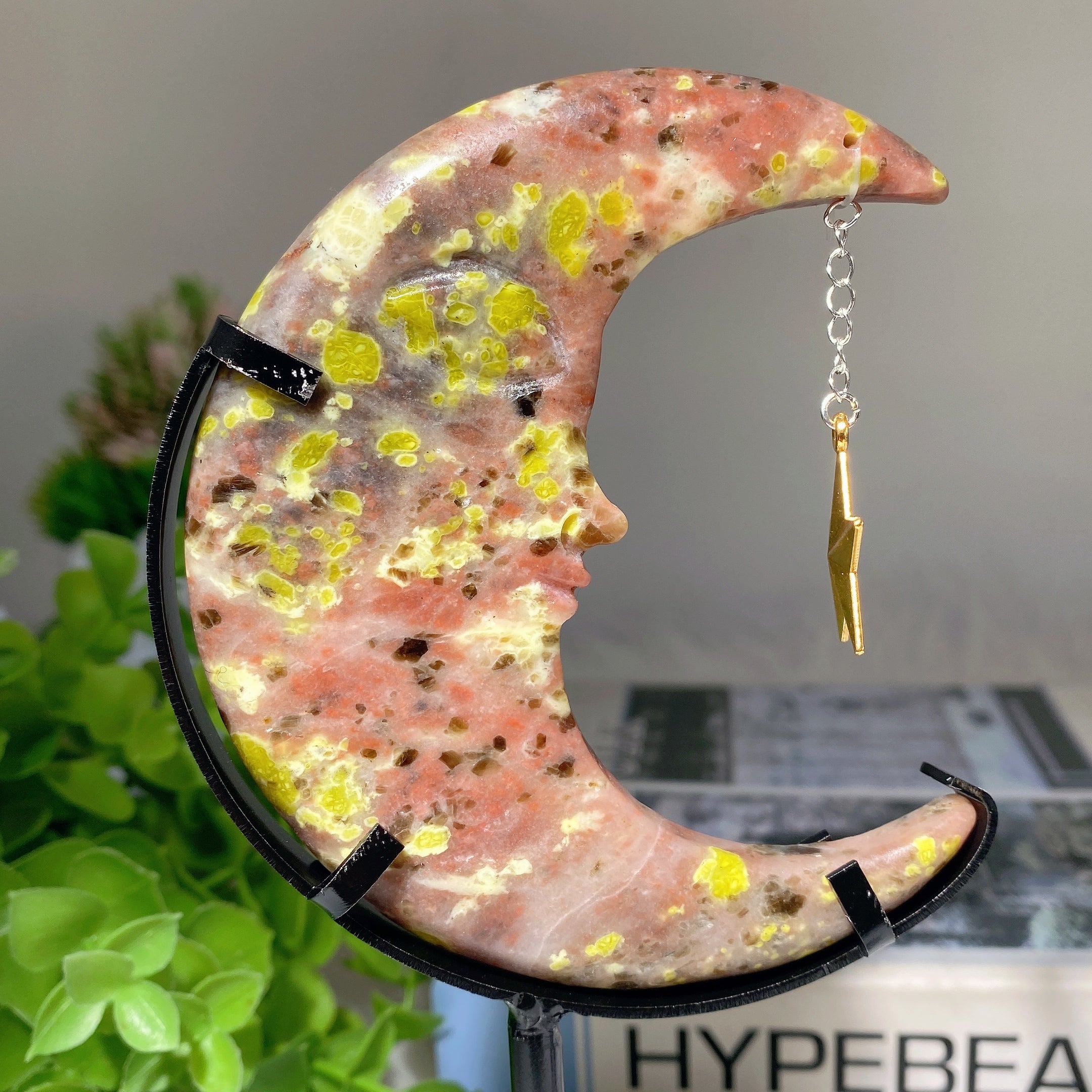 Mixed Crystal Moon Face Figurines 3.3in Healing Carvings