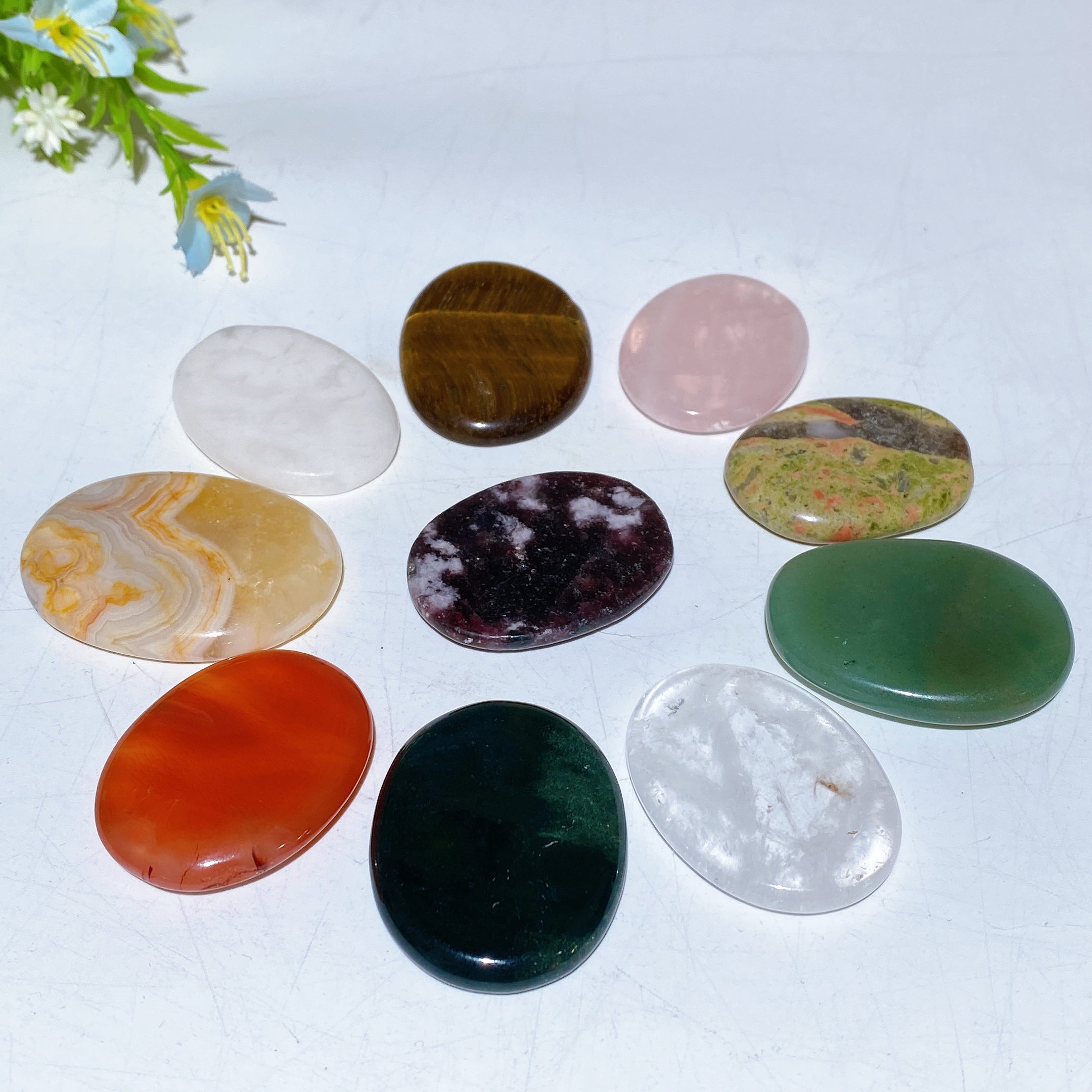 Mixed Crystal Worry Stones 1.4-1.8 Inch Flat Healing Stones