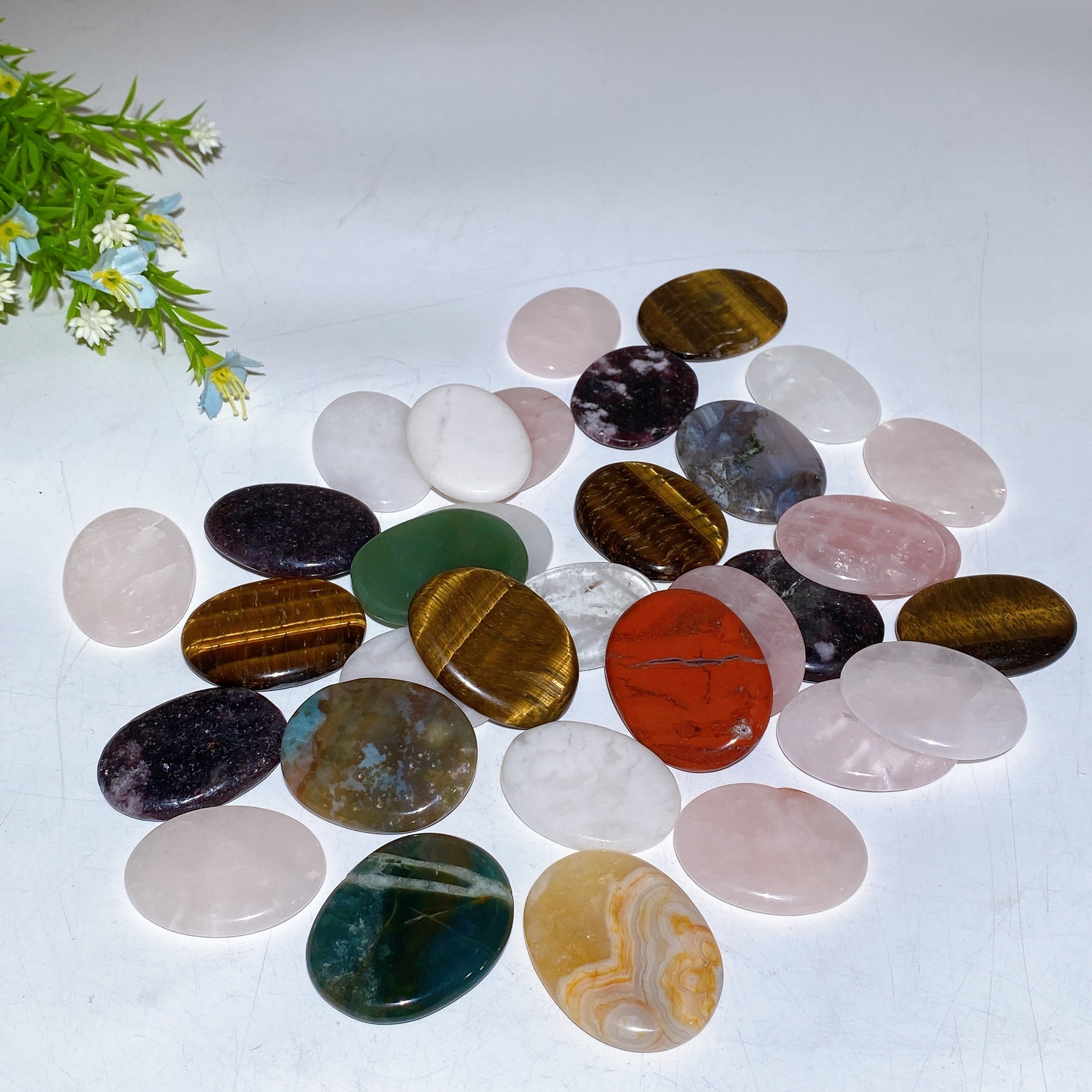 Mixed Crystal Worry Stones 1.4-1.8 Inch Flat Healing Stones