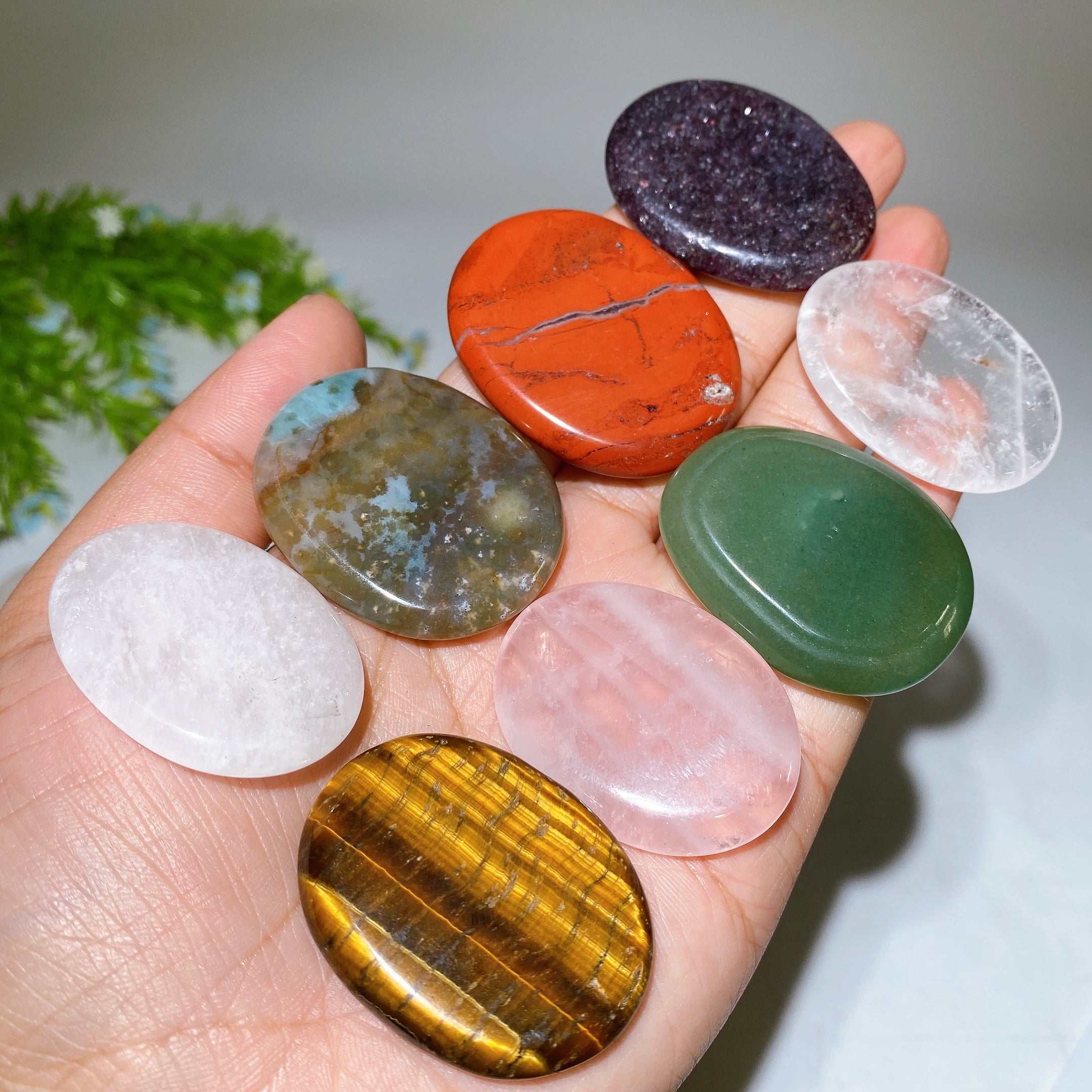 Mixed Crystal Worry Stones 1.4-1.8 Inch Flat Healing Stones