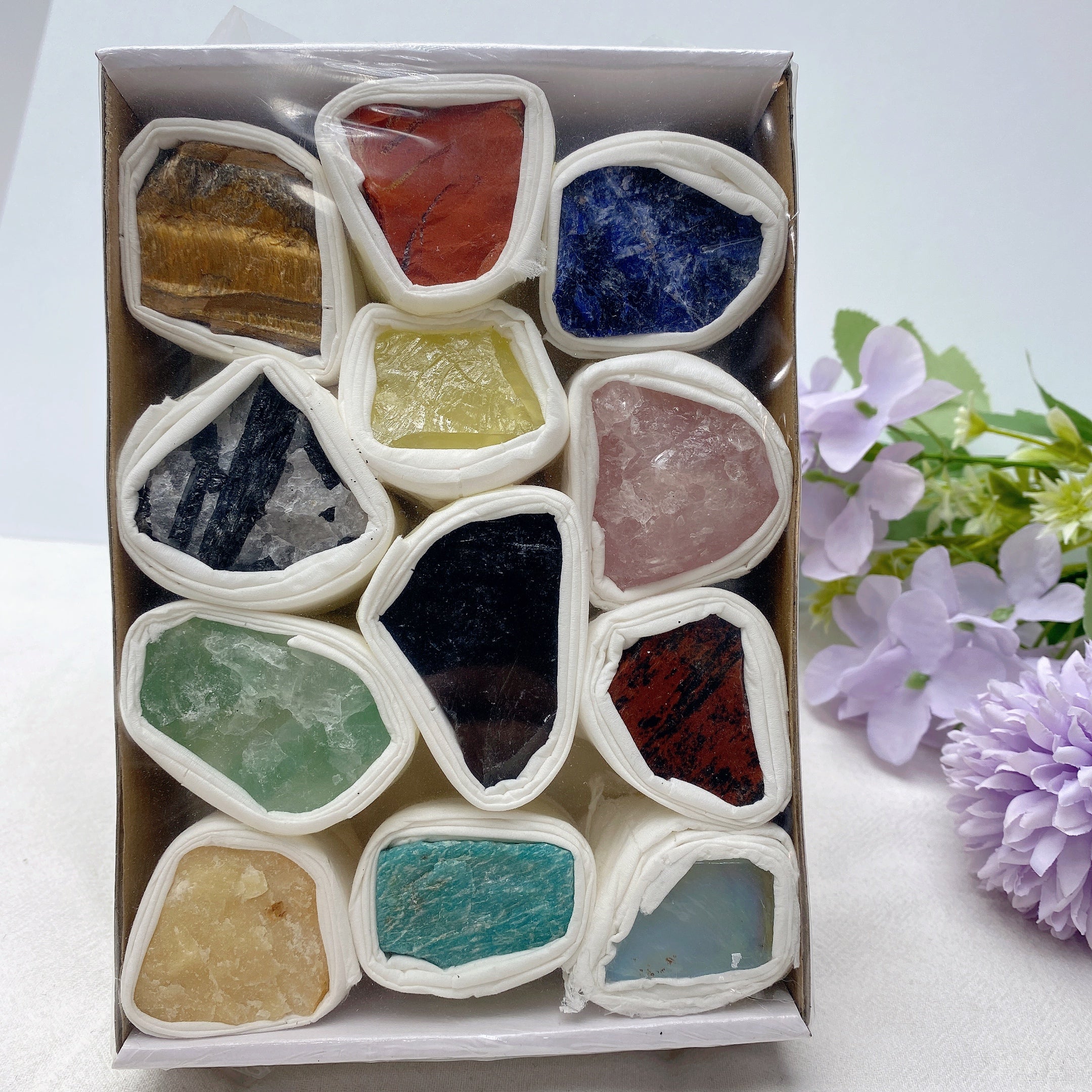 Mixed Raw Crystal Healing Stones | 6.5-inch Collection Box