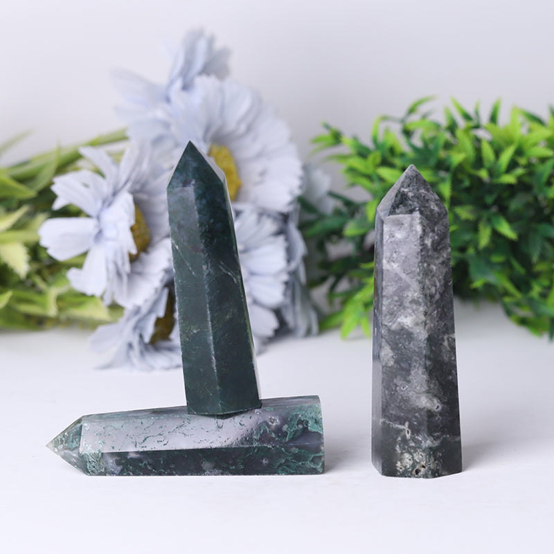 Moss Agate Crystal Tower 2.4-4.5 inch Healing Point