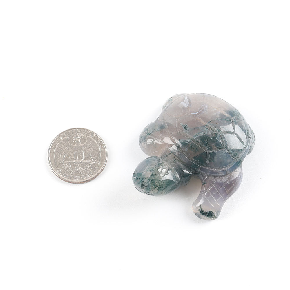 Moss Agate Crystal Turtle Figurine 1.7in Healing Sculpture