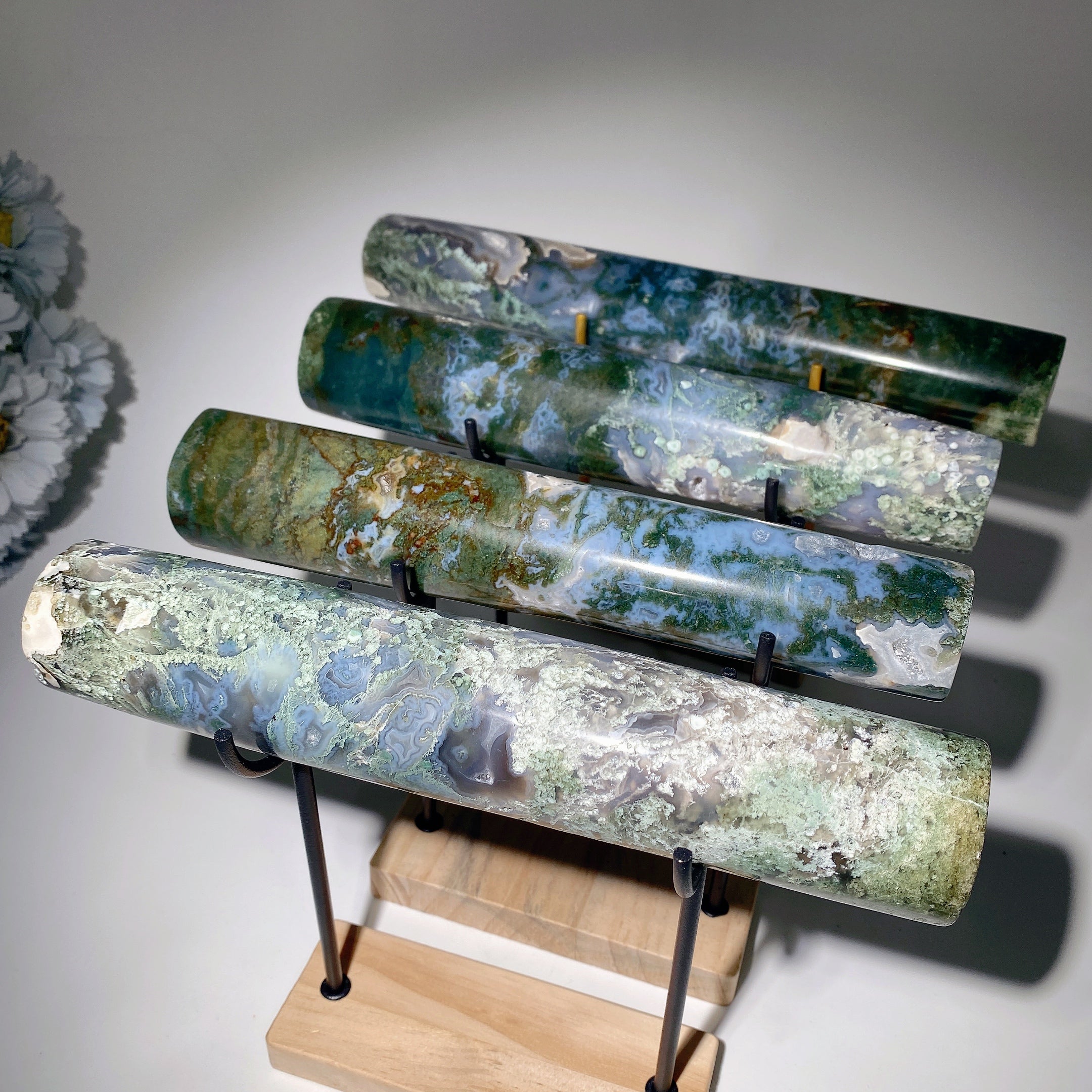 Moss Agate Crystal Wand 23-30cm for Healing Energy