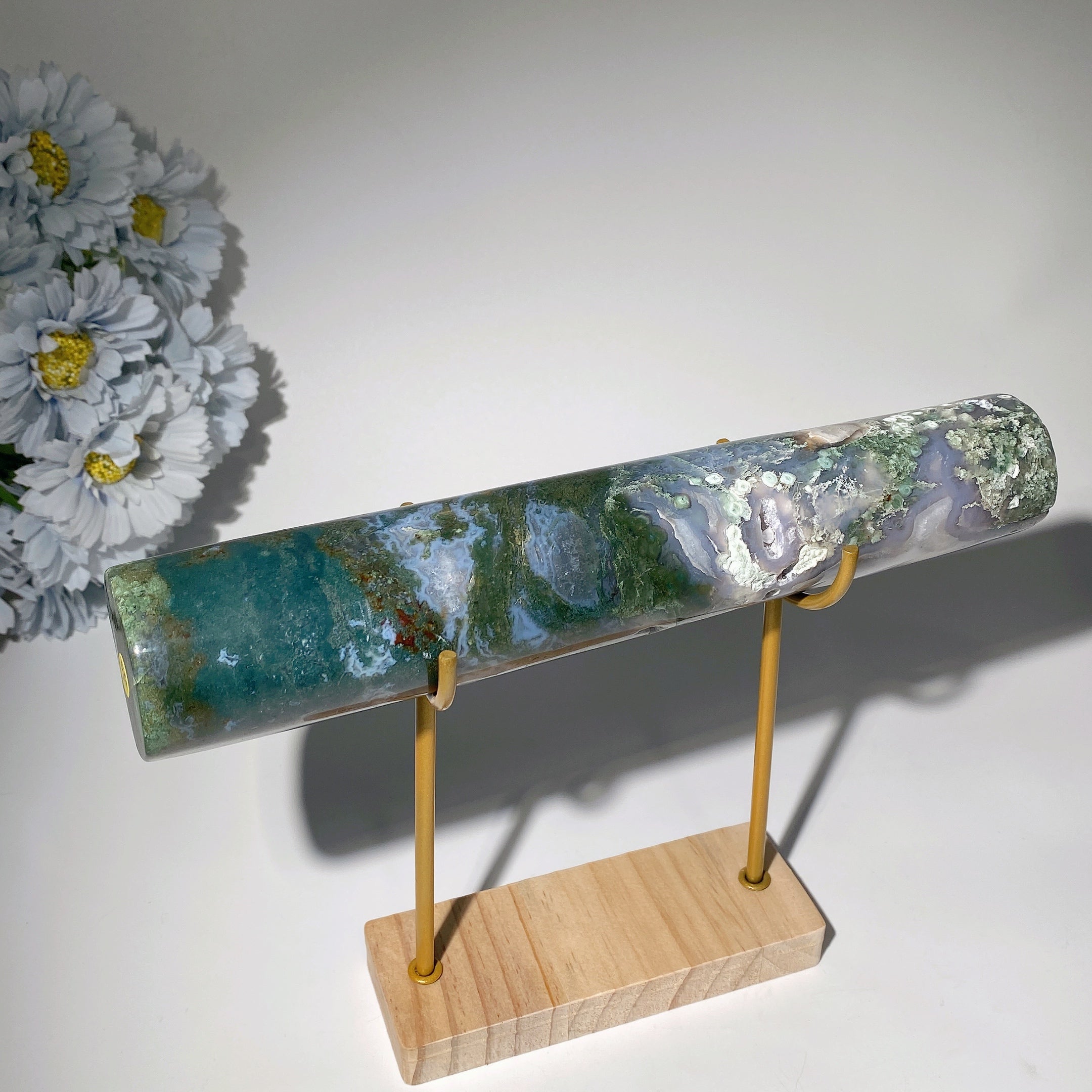 Moss Agate Crystal Wand 23-30cm for Healing Energy