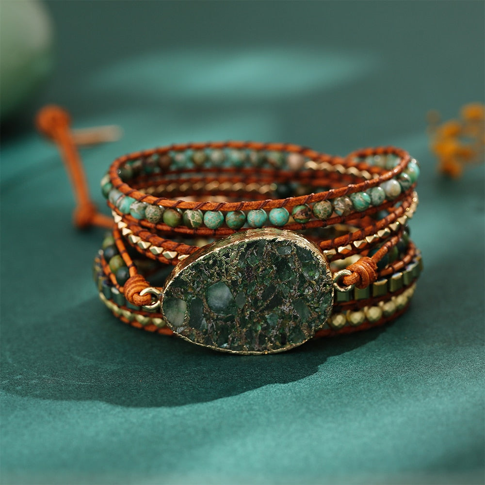 Moss Agate Nature-Inspired Wrap Bracelet