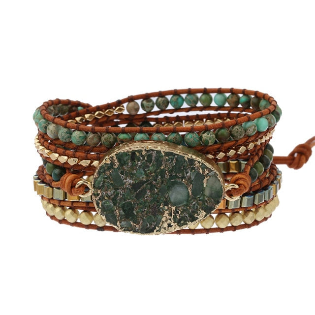 Moss Agate Nature-Inspired Wrap Bracelet
