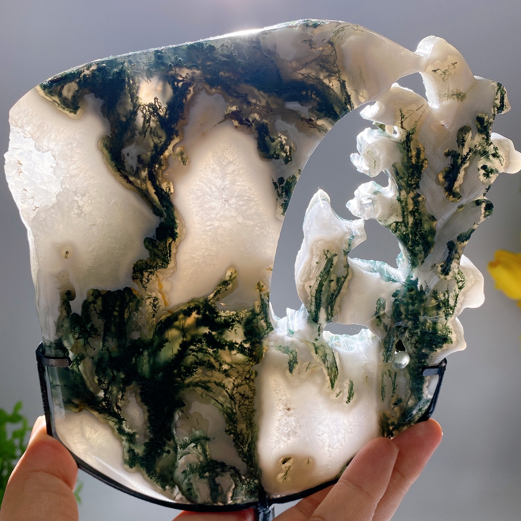 Moss Agate Nine-Tails Fox Crystal Carving 15cm Figurine