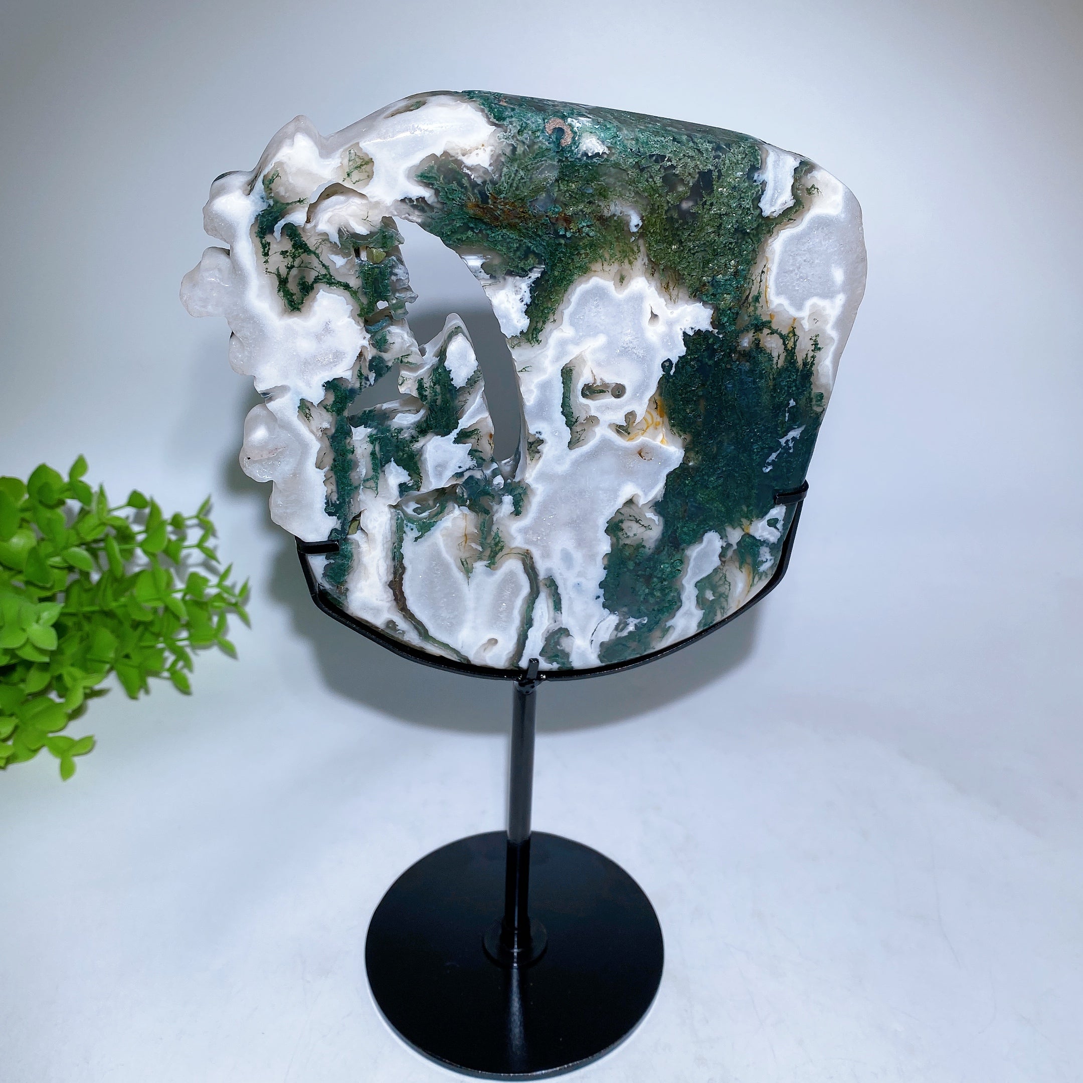 Moss Agate Nine-Tails Fox Crystal Carving 15cm Figurine