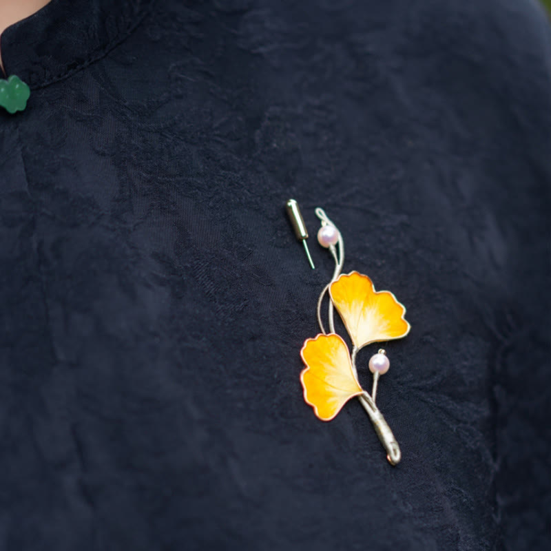 Mulberry Silk Ginkgo Leaf Brooch | Spiritual Jewelry