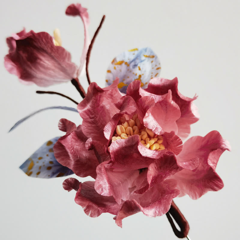 Mulberry Silk Red Flower Brooch for Spiritual Energy