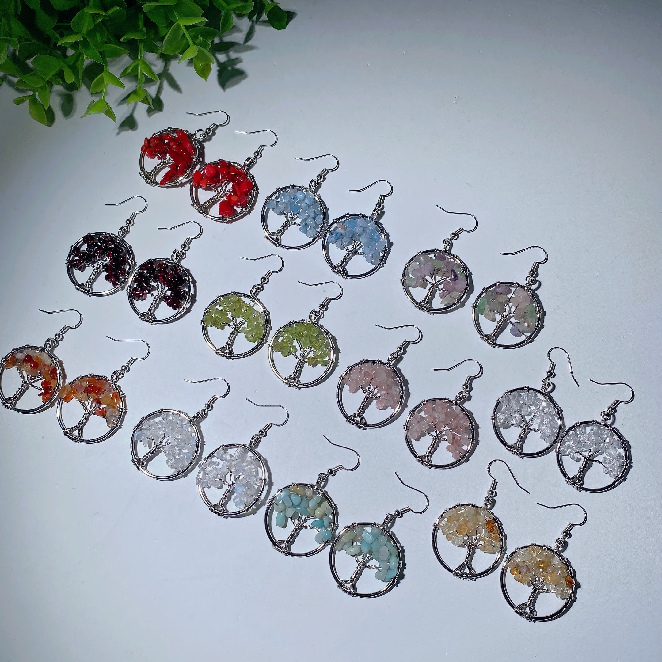 Multi-Color Mixed Crystal Tree of Life Earrings 2 Inch