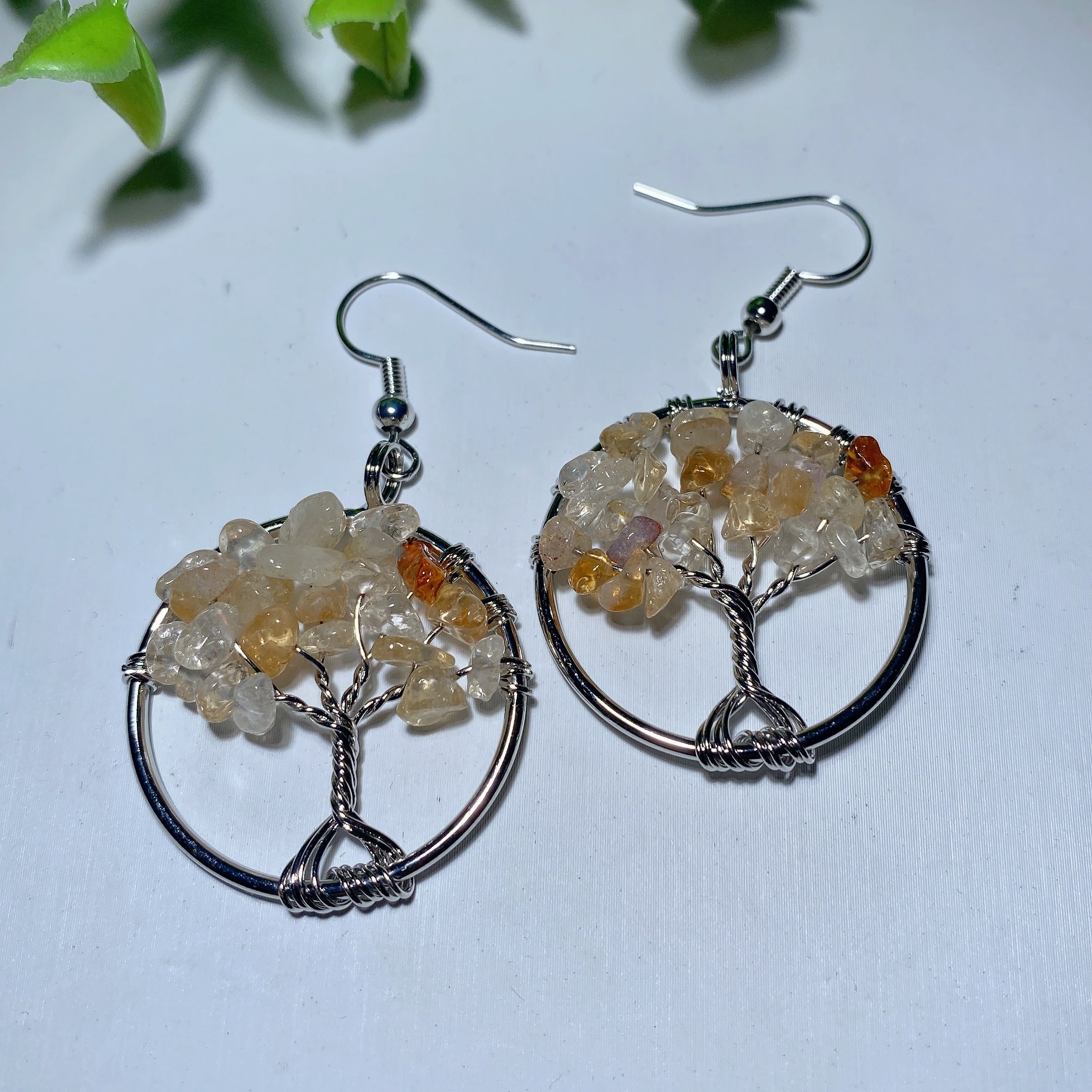 Multi-Color Mixed Crystal Tree of Life Earrings 2 Inch