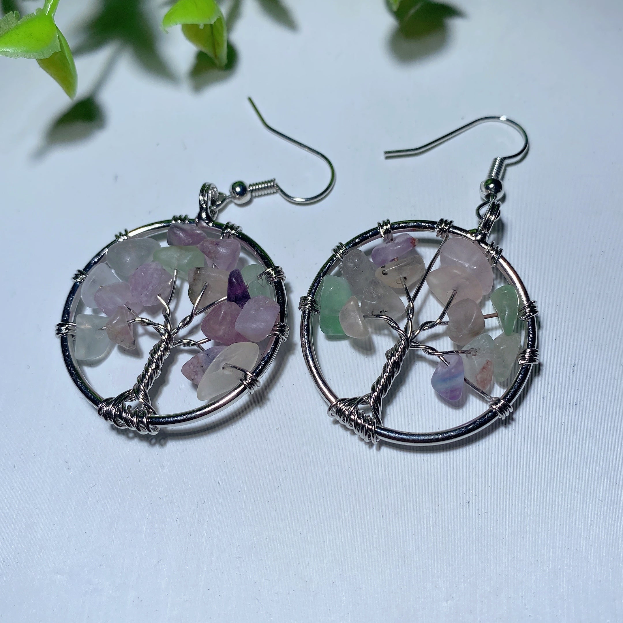 Multi-Color Mixed Crystal Tree of Life Earrings 2 Inch