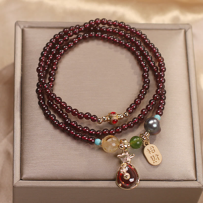 Multi-Layered Garnet Jade Wealth Protection Bracelet
