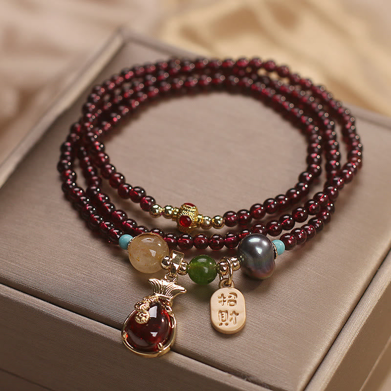 Multi-Layered Garnet Jade Wealth Protection Bracelet