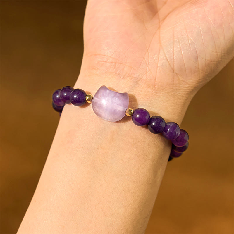 Multi-Stone Crystal Cat Head Bracelet for Healing