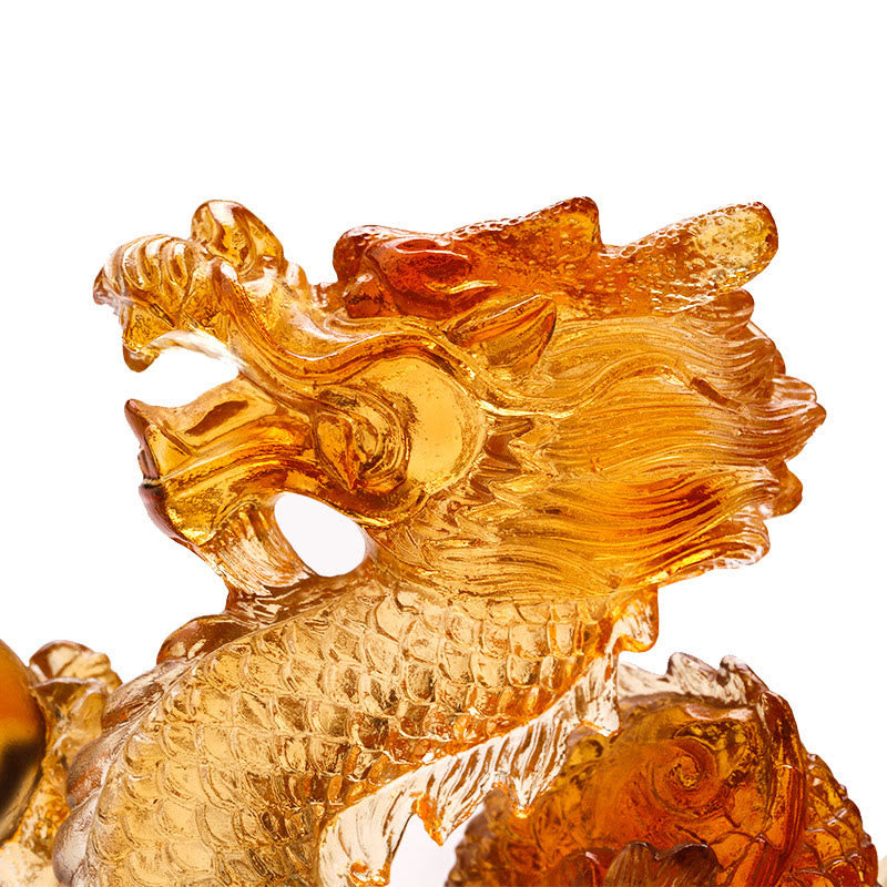 Multicolored Liuli Chinese Dragon Statue 6.3 Inch Feng Shui Piece