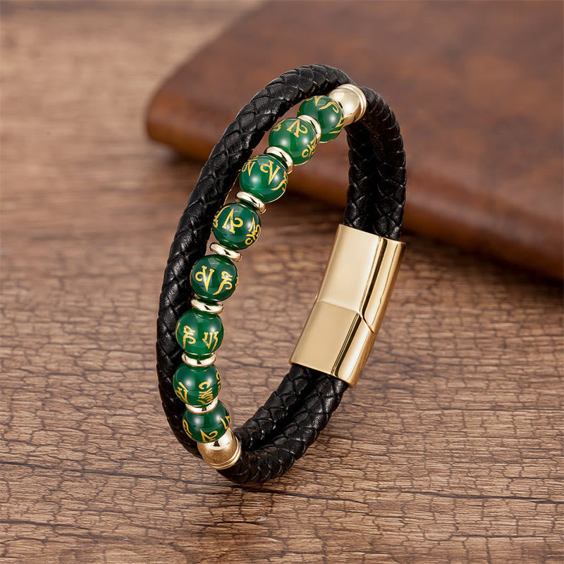 Multistone Om Mani Padme Hum Leather Bracelet