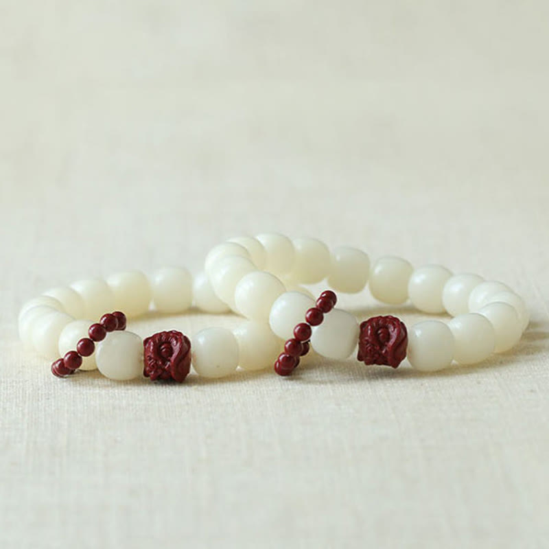 Natural Bodhi Seed Cinnabar Dancing Lion Charm Wrist Mala
