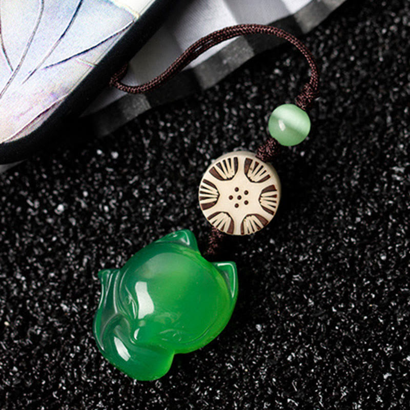 Natural Chalcedony Fox Harmony Zen Decor Hanging