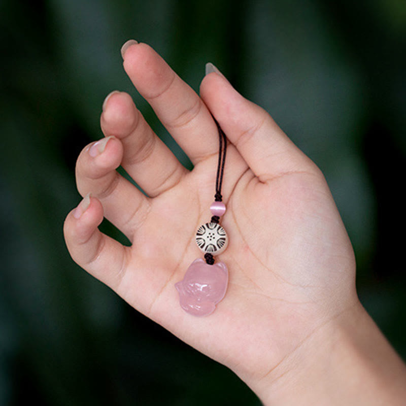 Natural Chalcedony Fox Harmony Zen Decor Hanging