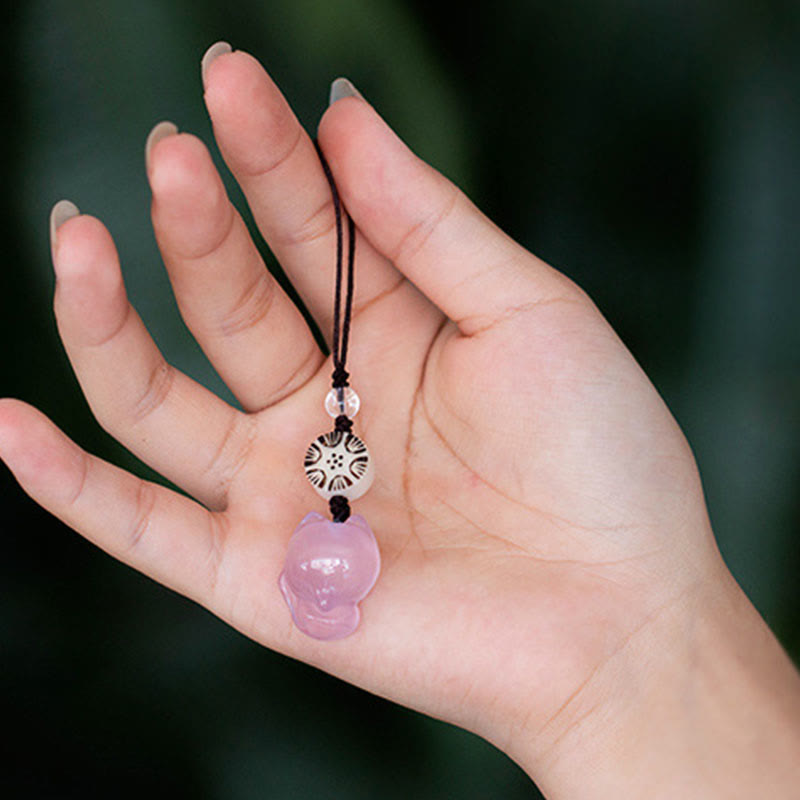 Natural Chalcedony Fox Harmony Zen Decor Hanging