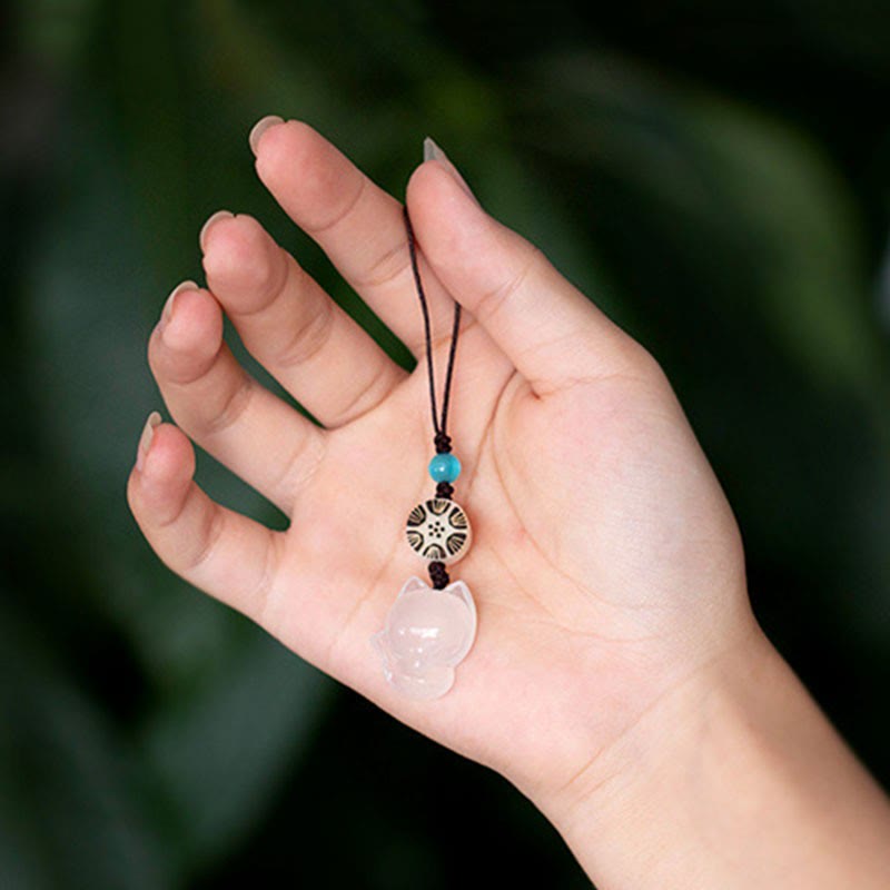 Natural Chalcedony Fox Harmony Zen Decor Hanging