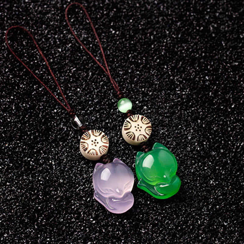 Natural Chalcedony Fox Harmony Zen Decor Hanging