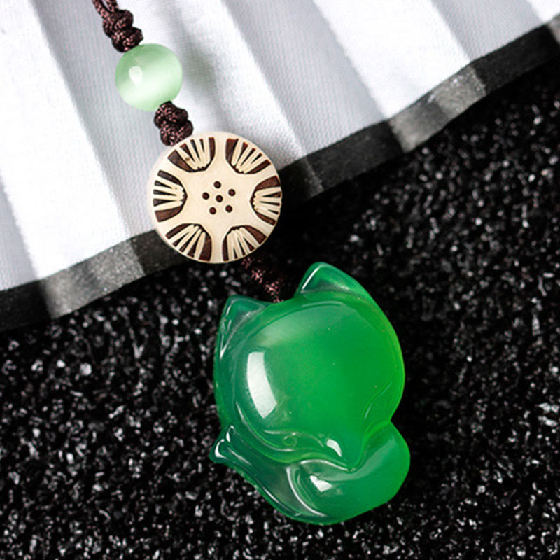 Natural Chalcedony Fox Harmony Zen Decor Hanging