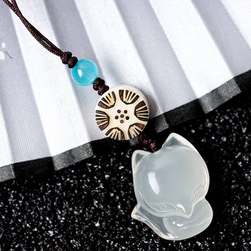 Natural Chalcedony Fox Harmony Zen Decor Hanging
