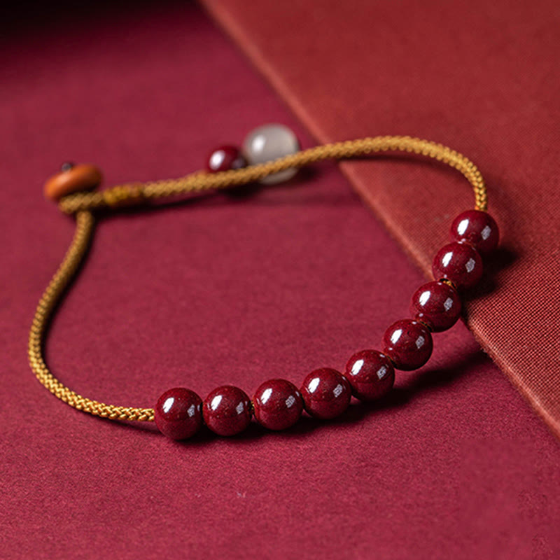 Natural Cinnabar Beaded Blessing Bracelet 14-20cm