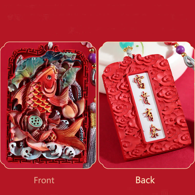 Natural Cinnabar Koi Fish Lotus Zen Car Hanging Decoration