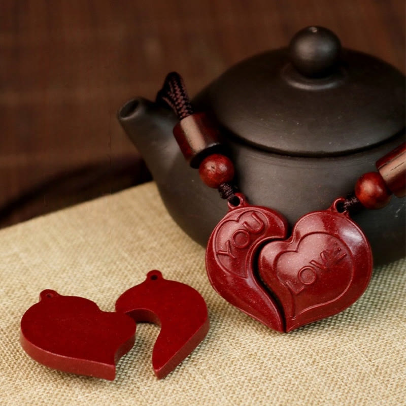 Natural Cinnabar Love Heart Blessing Necklace