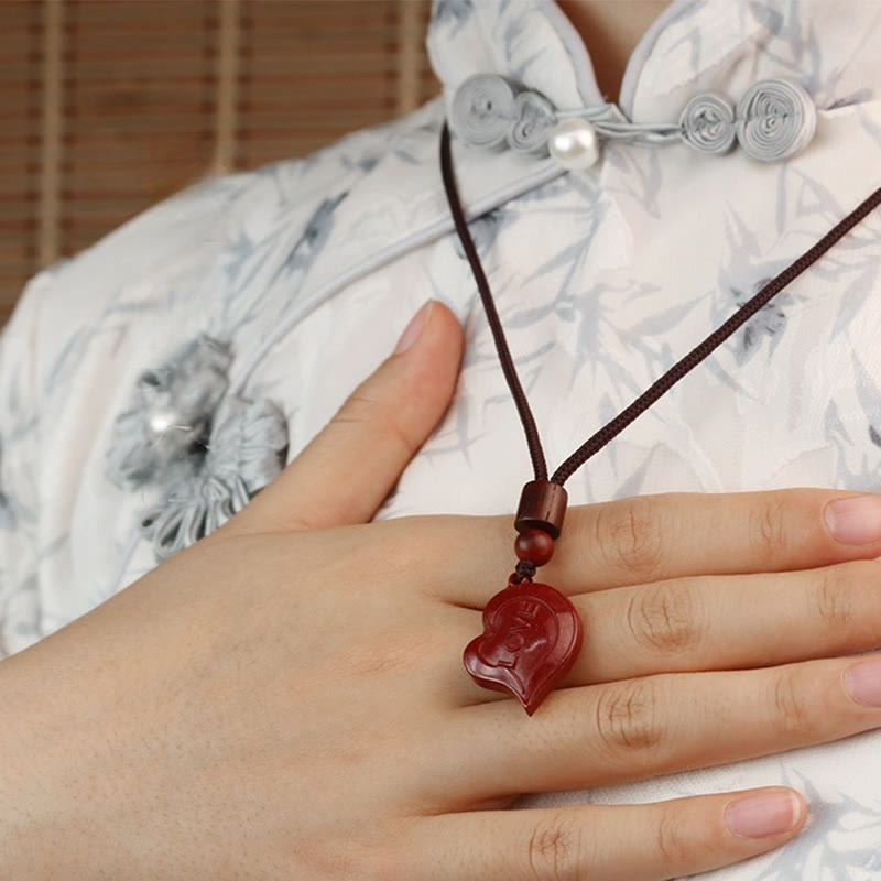 Natural Cinnabar Love Heart Blessing Necklace